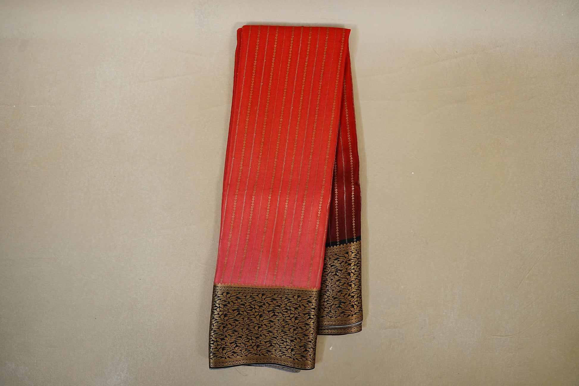 Dual Tone Deep Pink and Rust with Black Borders Mysore Silk Saree 