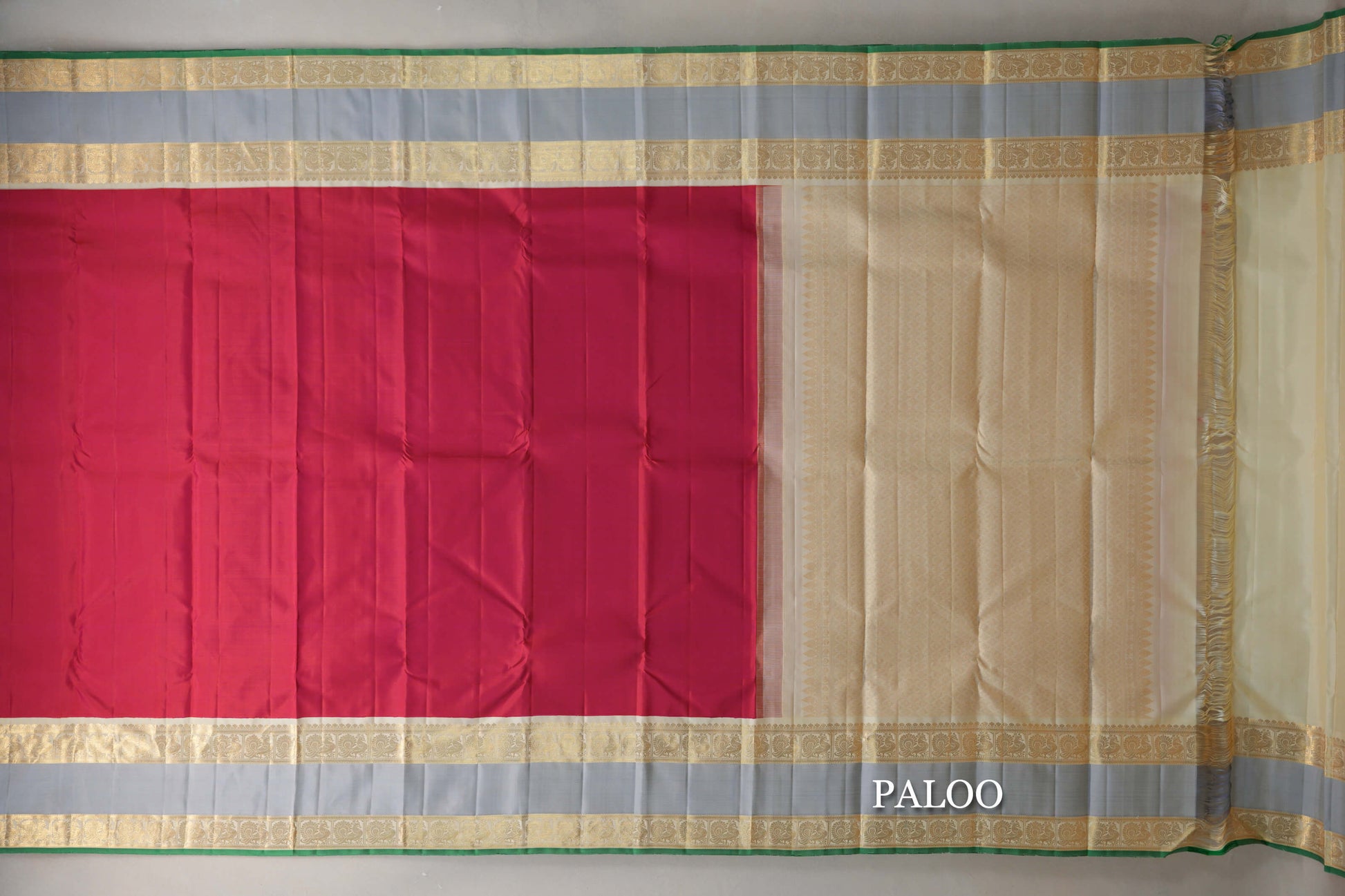 Orangish Pink with Cream Rettai Pettu Borders Vintage Kanjivaram Silk Saree paloo