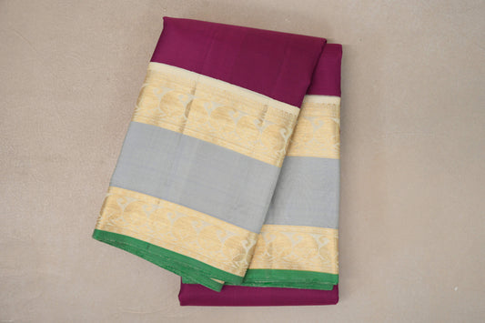 Deep Magenta with Cream Rettai Pettu Borders Vintage Kanjivaram Silk Saree