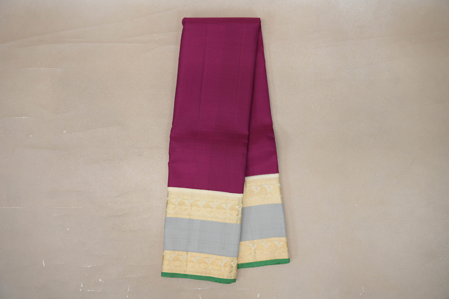 Online Deep Magenta with Cream Rettai Pettu Borders Vintage Kanjivaram Silk Saree