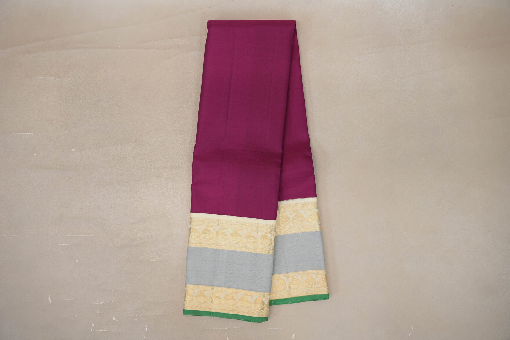 Online Deep Magenta with Cream Rettai Pettu Borders Vintage Kanjivaram Silk Saree