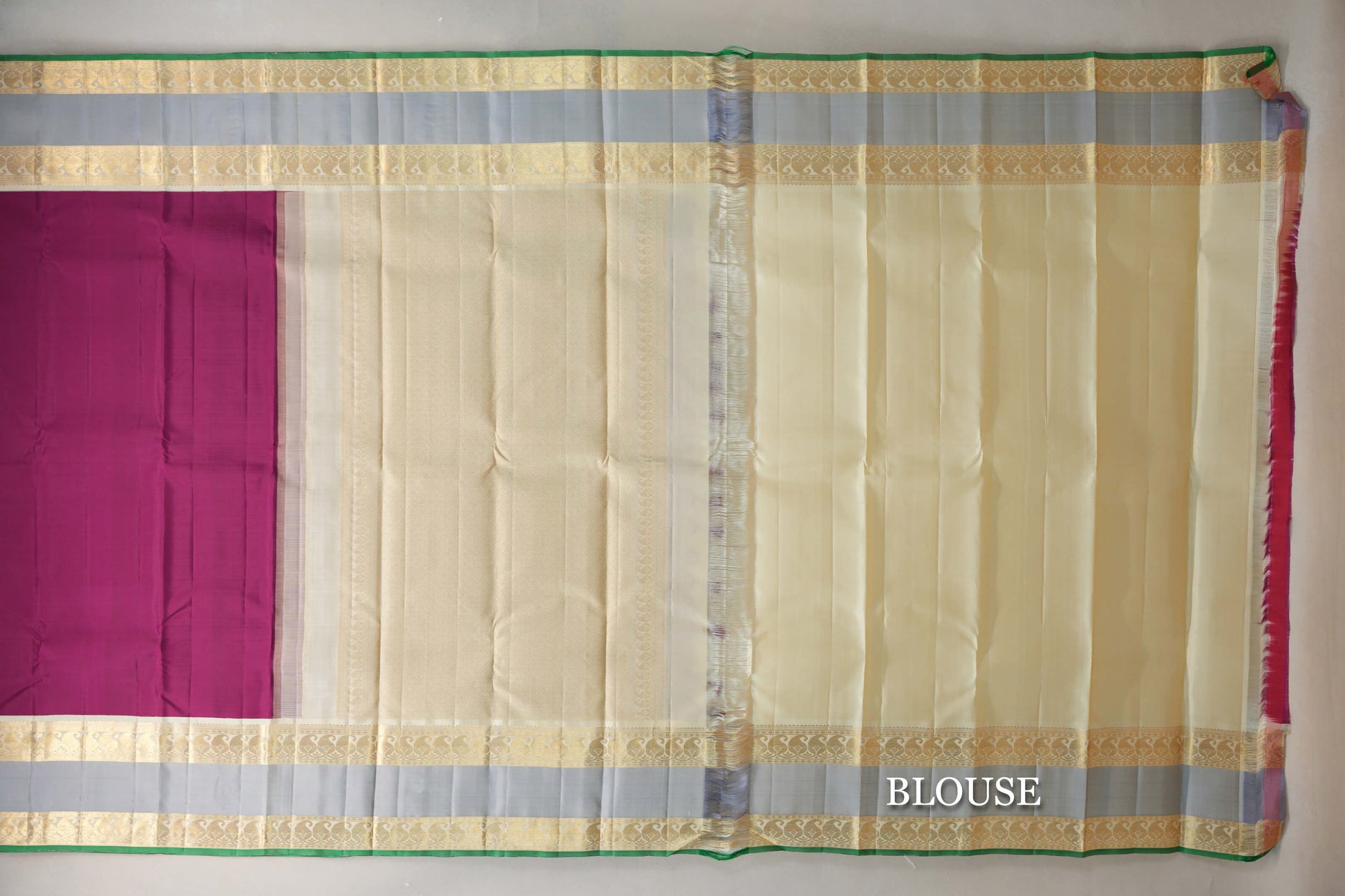 Deep Magenta with Cream Rettai Pettu Borders Vintage Kanjivaram Silk Saree blouse