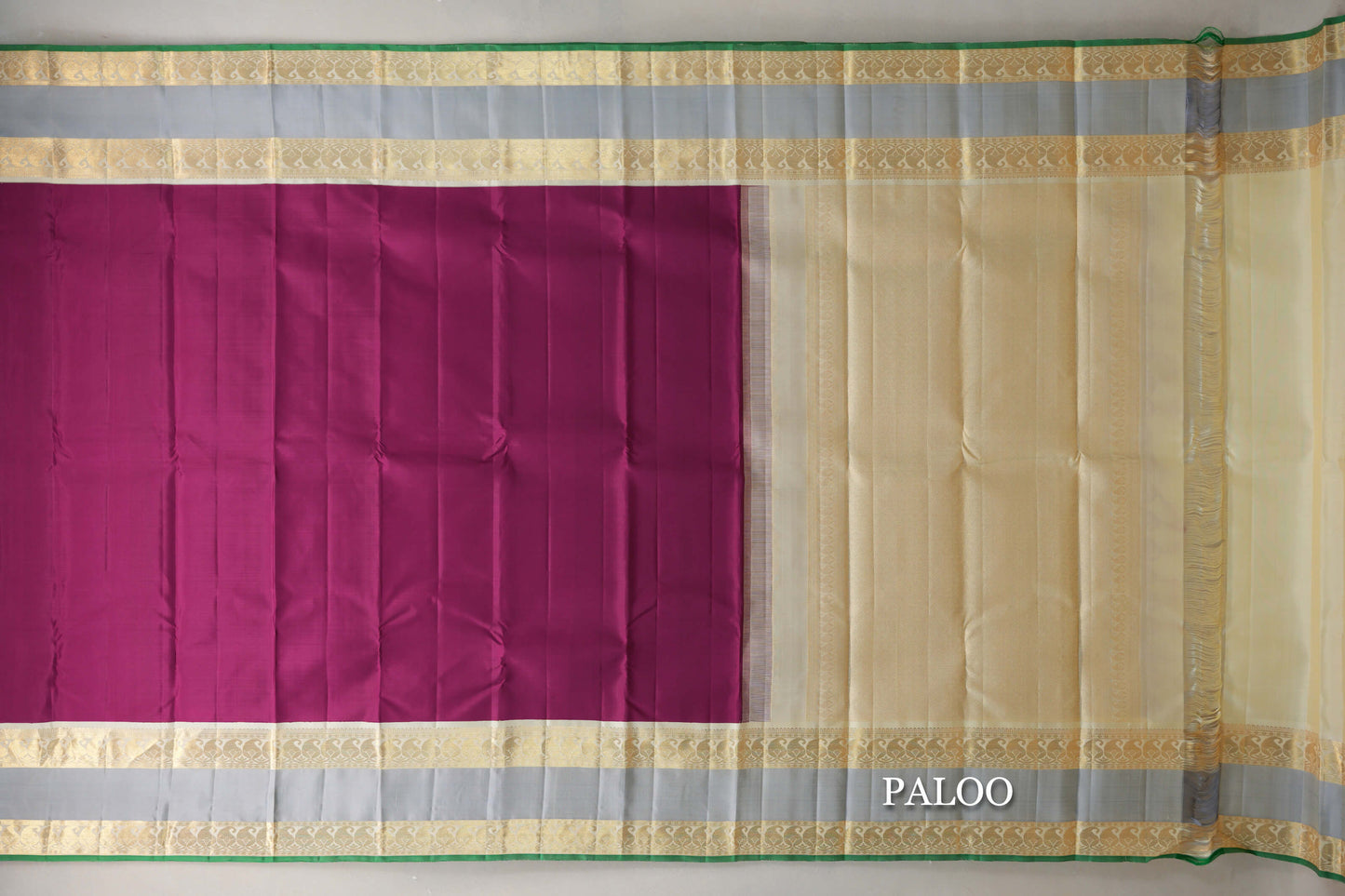 Deep Magenta with Cream Rettai Pettu Borders Vintage Kanjivaram Silk Saree paloo