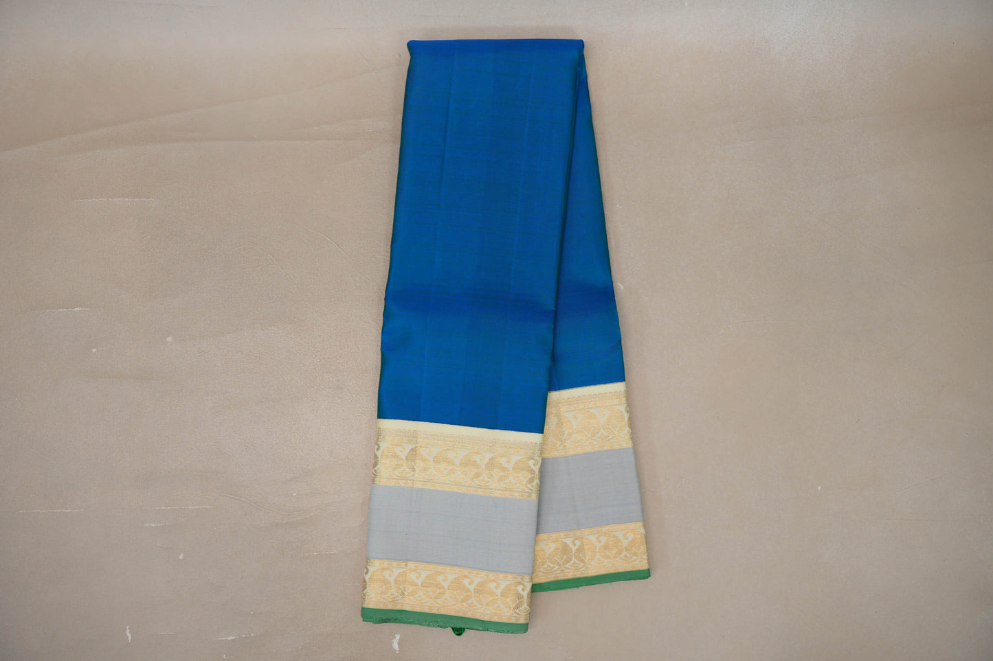 Online Peacock Blue with Cream Rettai Pettu Borders Vintage Kanjivaram Silk Saree 