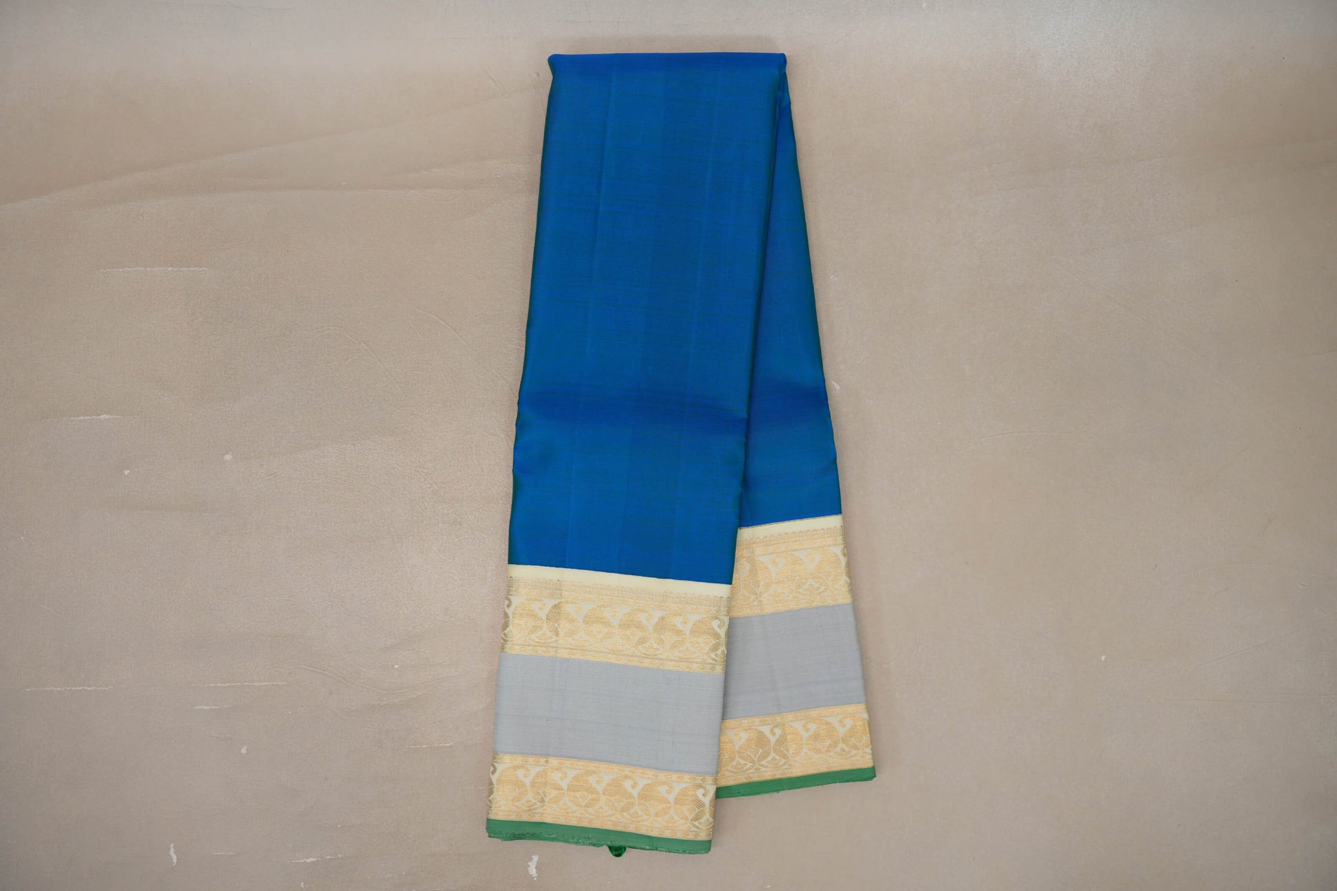 Online Peacock Blue with Cream Rettai Pettu Borders Vintage Kanjivaram Silk Saree 