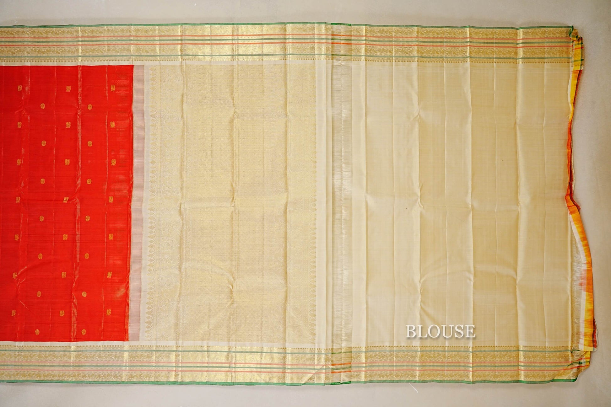 Bright Red Vaira Oosi Vintage Kanjivaram Silk Saree blouse