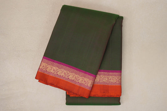 Dual Tone of Forest Green & Deep Maroon Vintage Kanjivaram Silk Saree