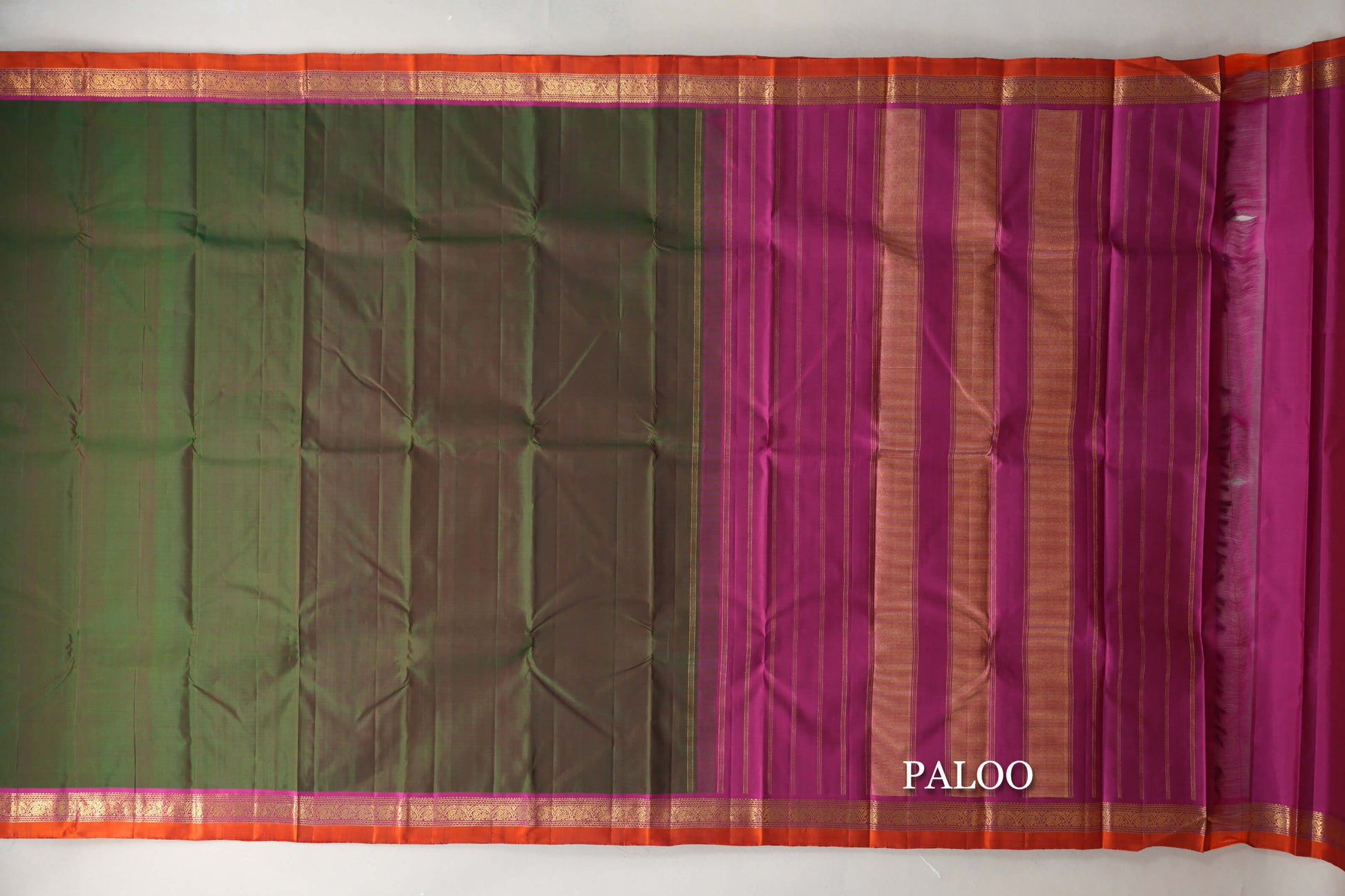Dual Tone of Forest Green & Deep Maroon Vintage Kanjivaram Silk Saree paloo
