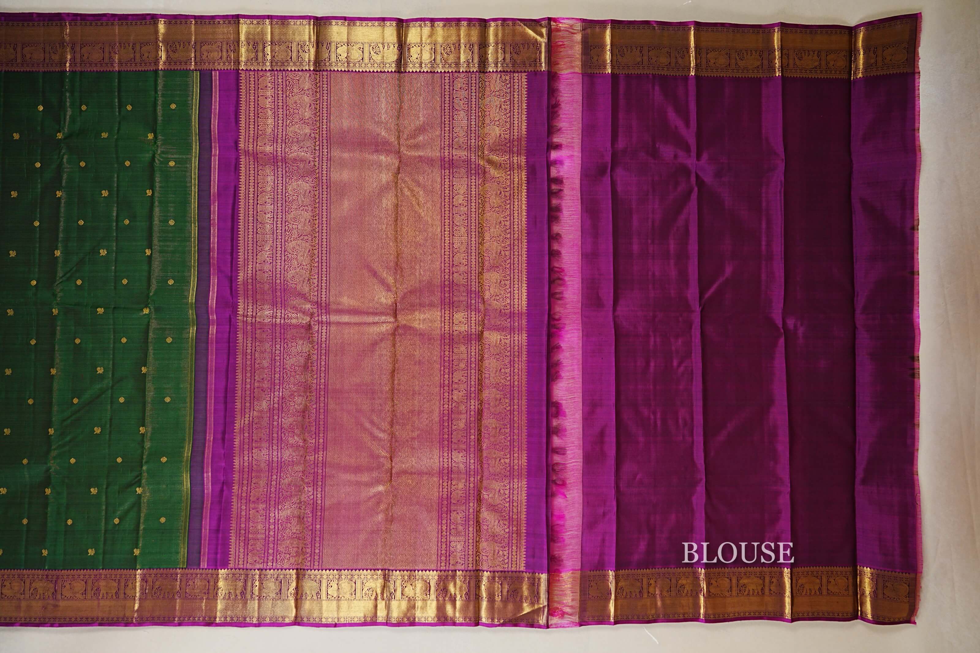 Bottle green Vaira Oosi Vintage Kanjivaram Silk Saree  blouse