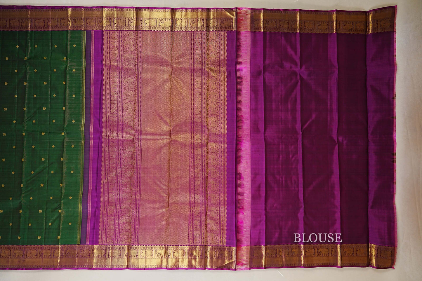 Bottle green Vaira Oosi Vintage Kanjivaram Silk Saree  blouse