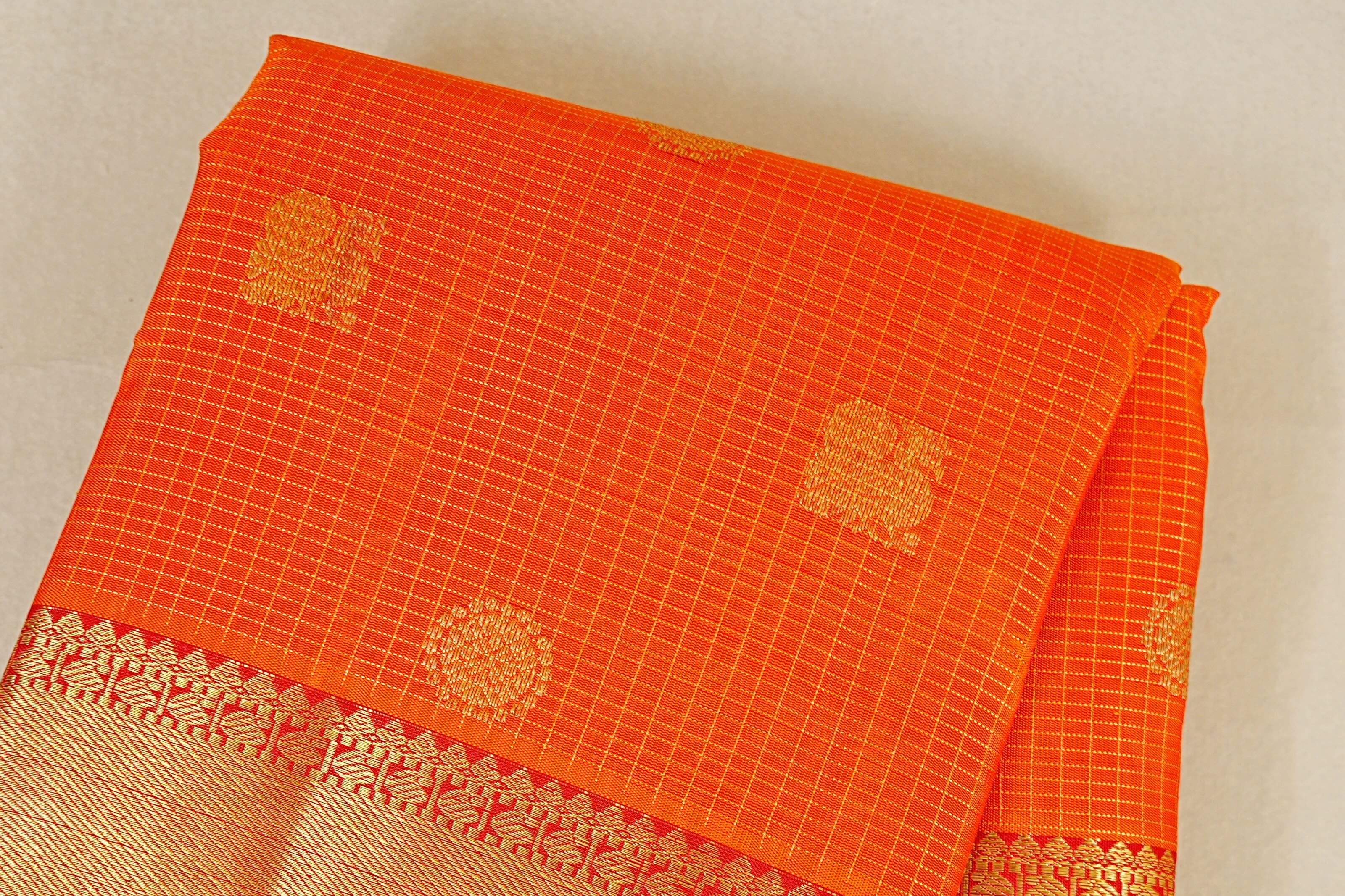 Reddish Orange Heirloom Kanjivaram Silk Saree body zoom