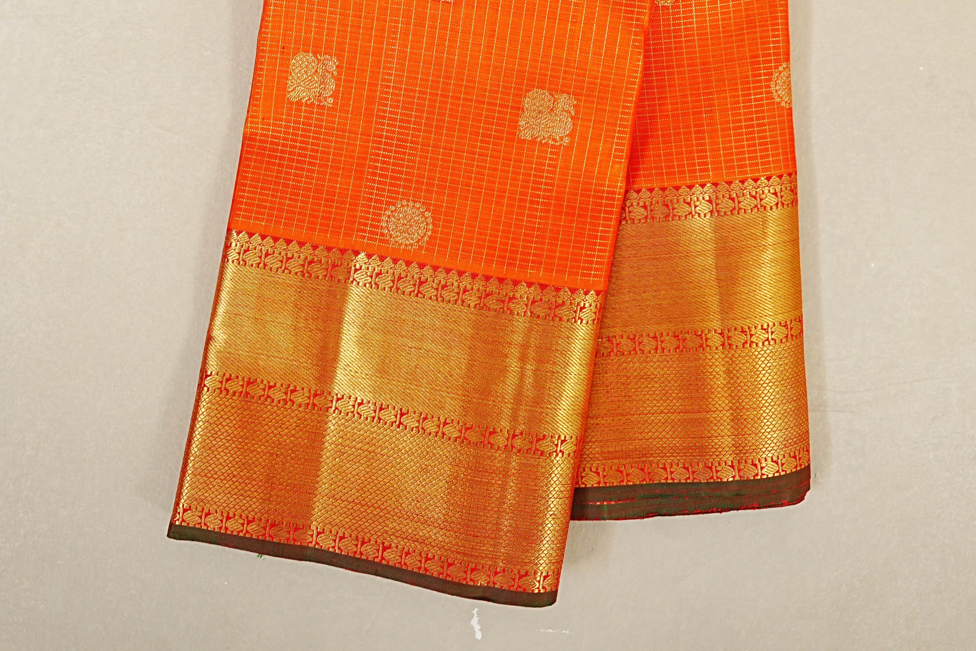 Reddish Orange Heirloom Kanjivaram Silk Saree border zoom