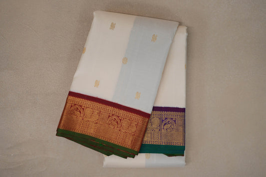 Cream with Deep Maroon /Deep Violet Borders Vintage Kanjivaram Silk Saree