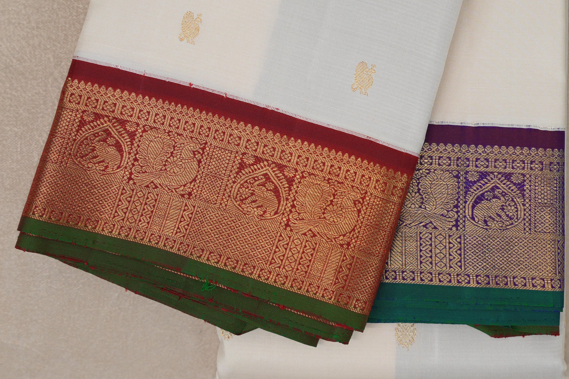 Cream Vintage Kanjivaram Silk Saree border