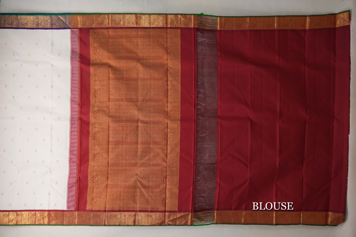 Cream with Deep Maroon /Deep Violet Borders Vintage Kanjivaram Silk Saree blouse