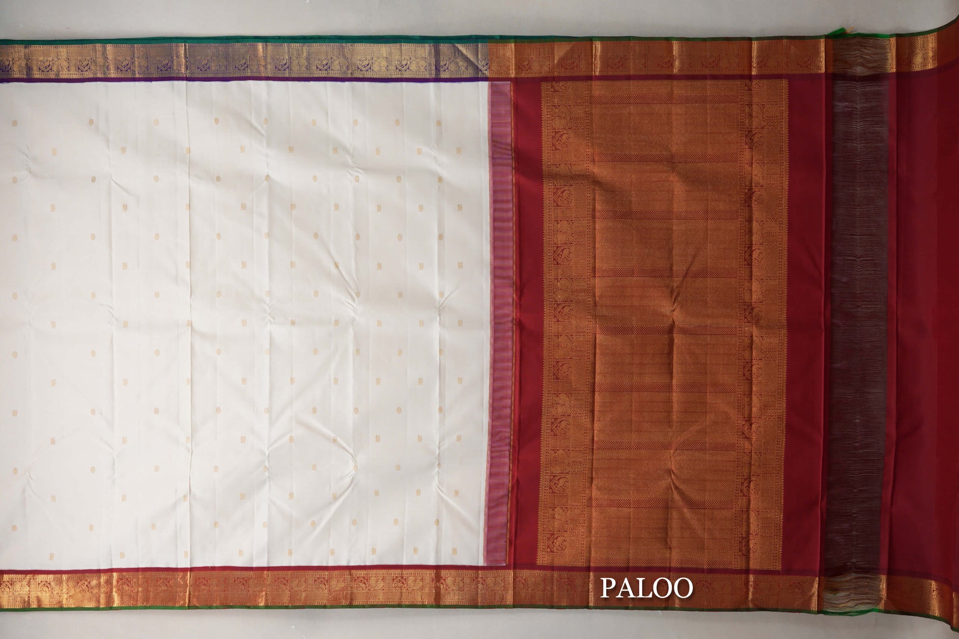 Cream with Deep Maroon /Deep Violet Borders Vintage Kanjivaram Silk Saree paloo