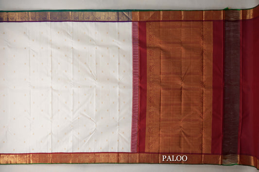 Cream with Deep Maroon /Deep Violet Borders Vintage Kanjivaram Silk Saree paloo