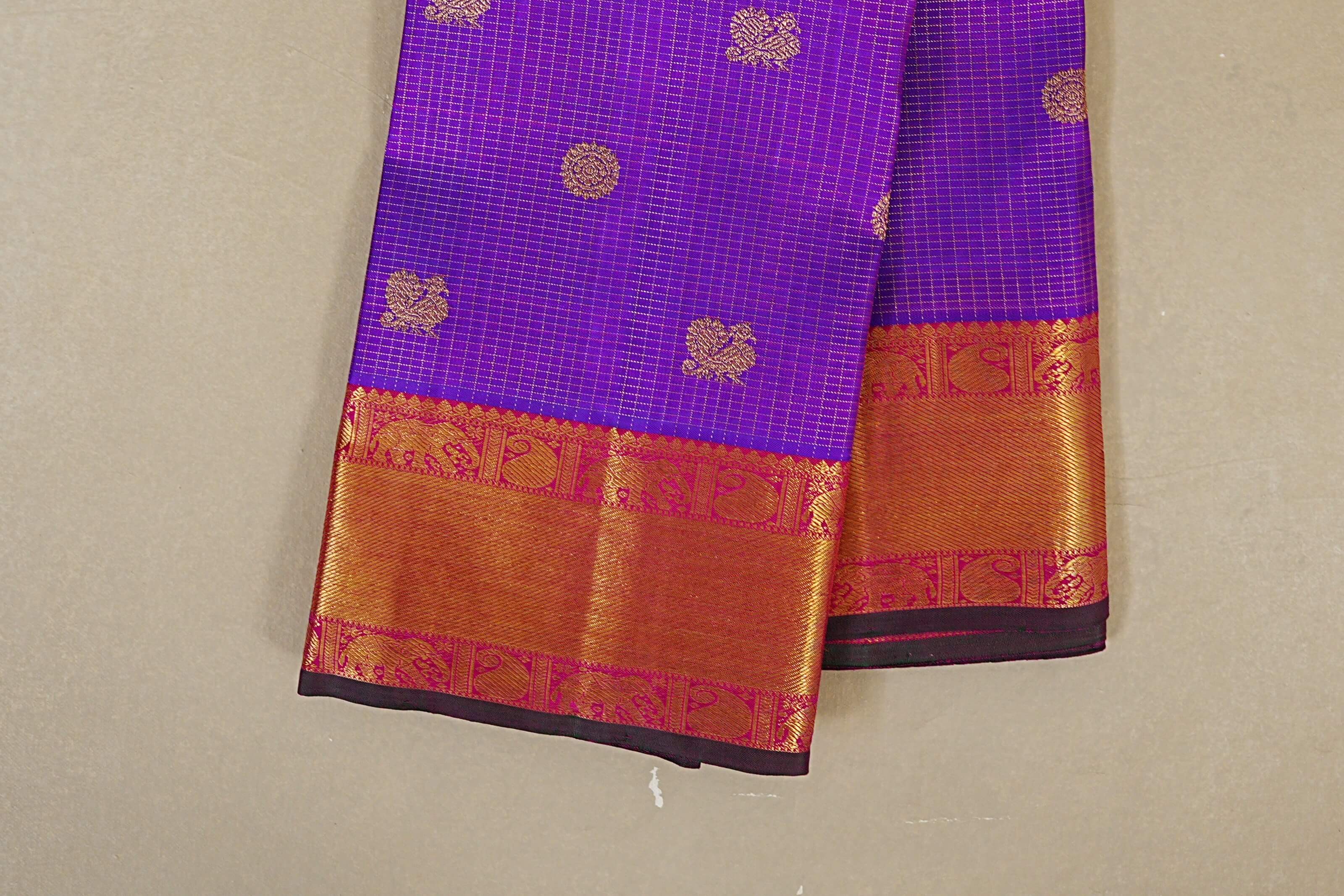 Dual Tone Purple and Blue Heirloom Kanjivaram Silk Saree  border zoom