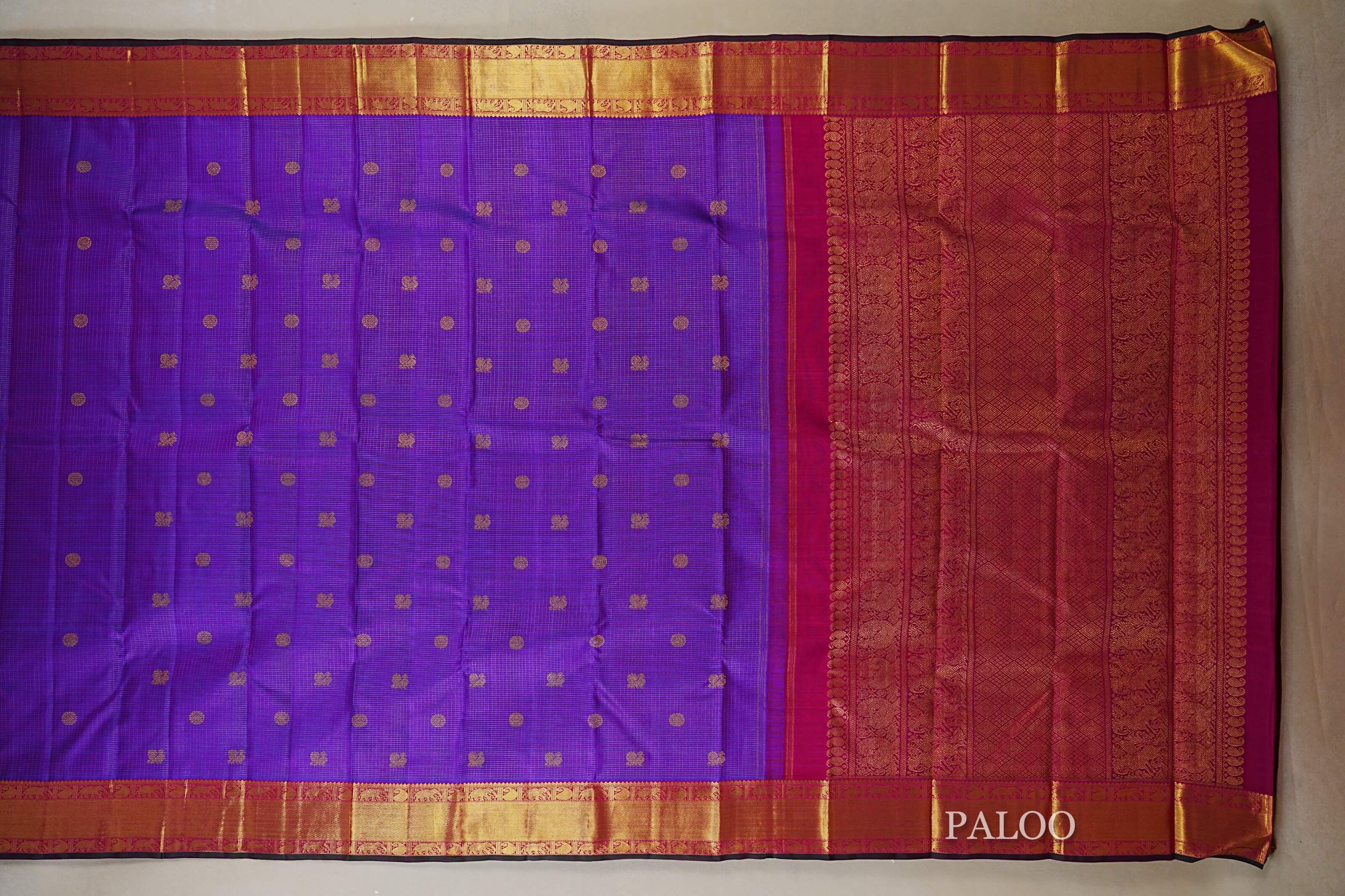 Dual Tone Purple and Blue Heirloom Kanjivaram Silk Saree  paloo