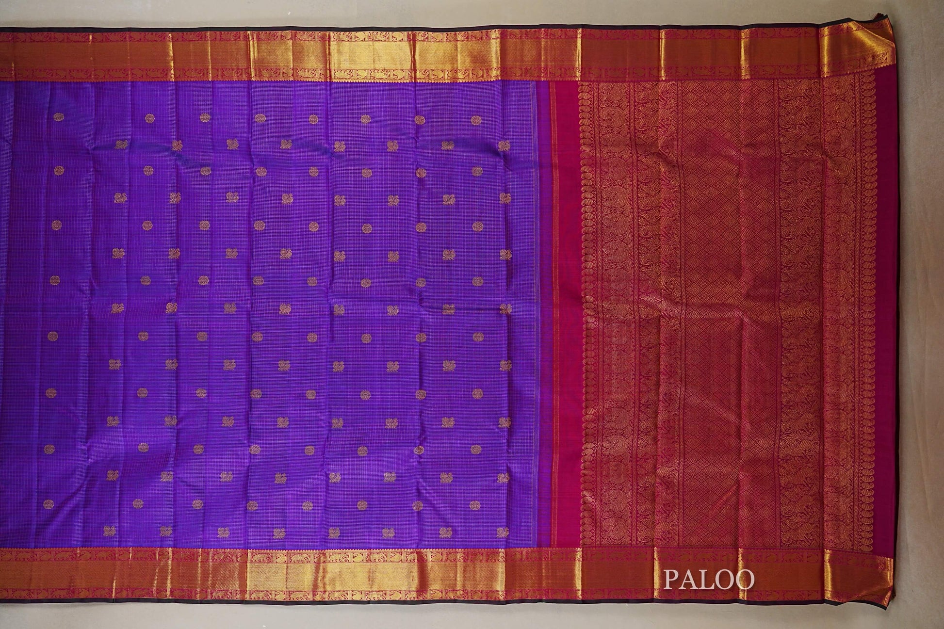 Dual Tone Purple and Blue Heirloom Kanjivaram Silk Saree  paloo