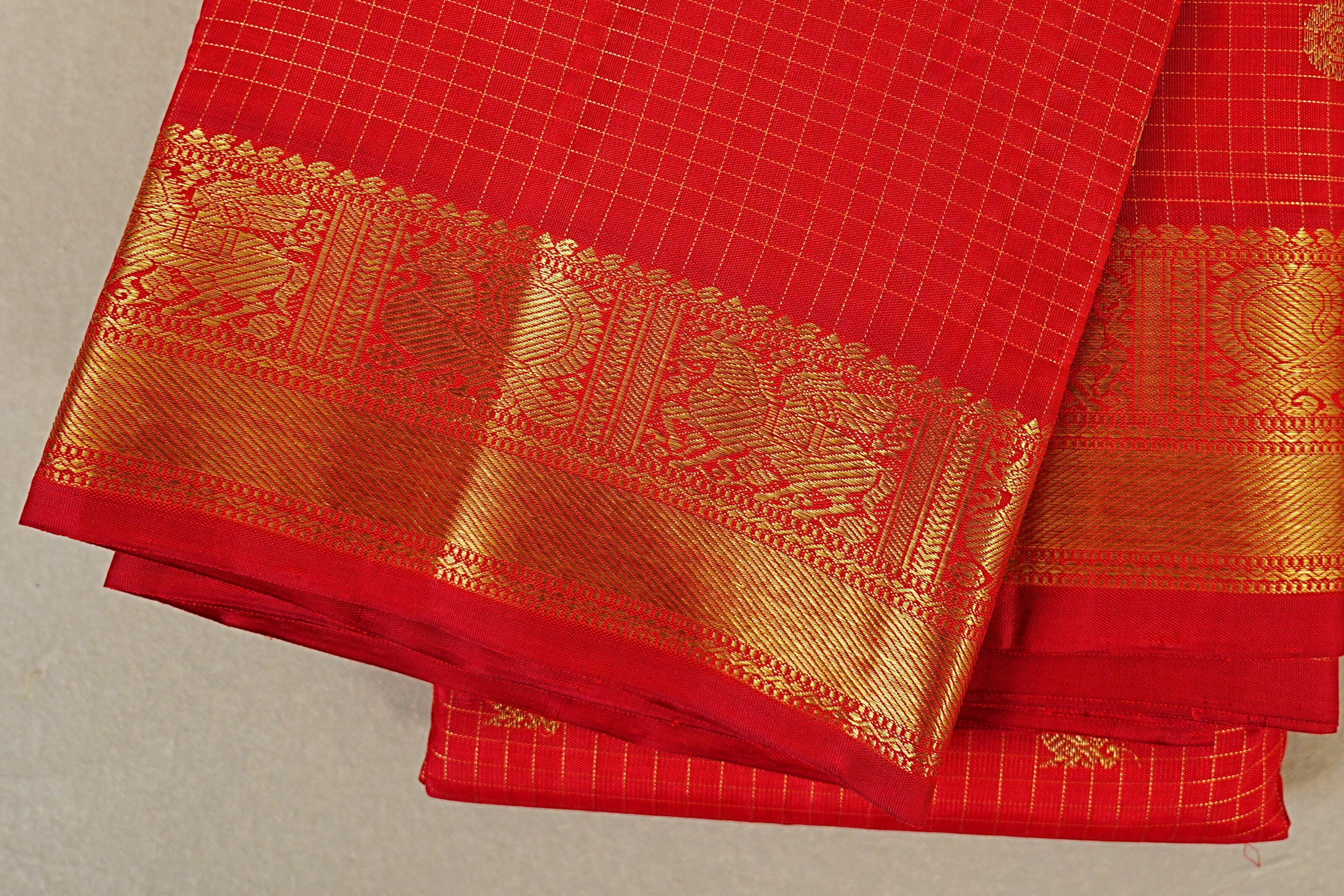 Red Heirloom Kanjivaram Silk Saree border zoom