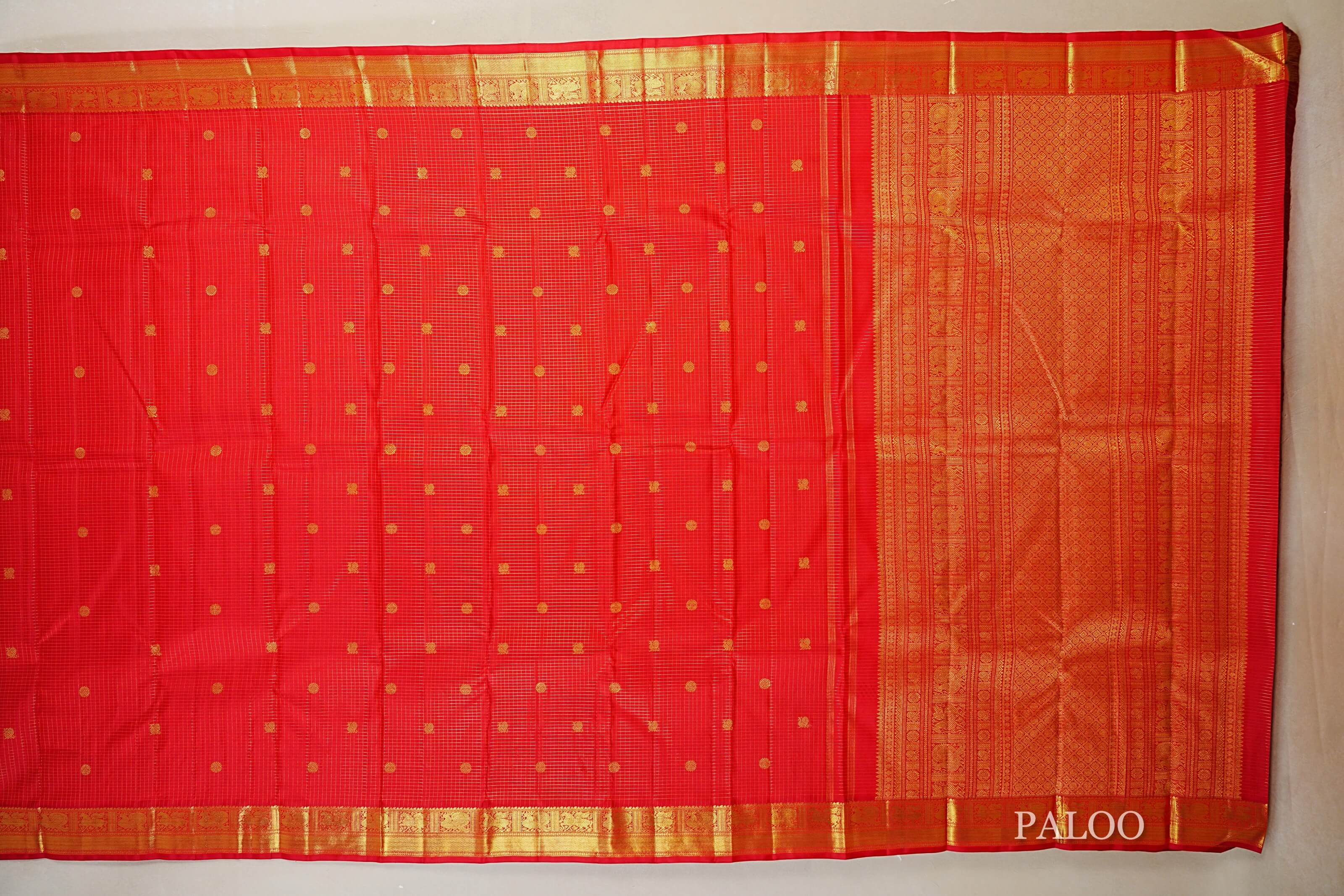 Red Heirloom Kanjivaram Silk Saree paloo