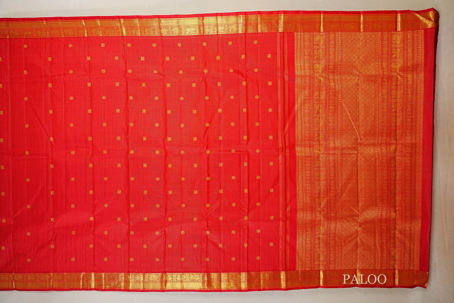 Red Heirloom Kanjivaram Silk Saree paloo