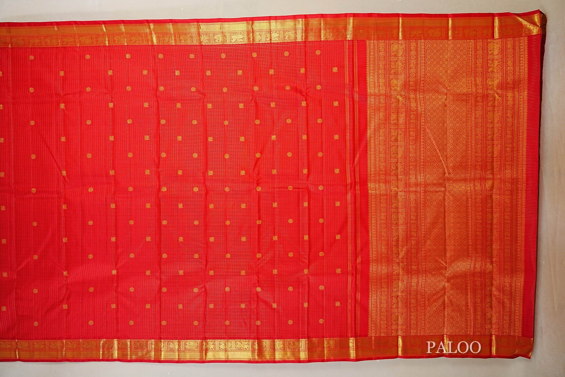 Red Heirloom Kanjivaram Silk Saree paloo