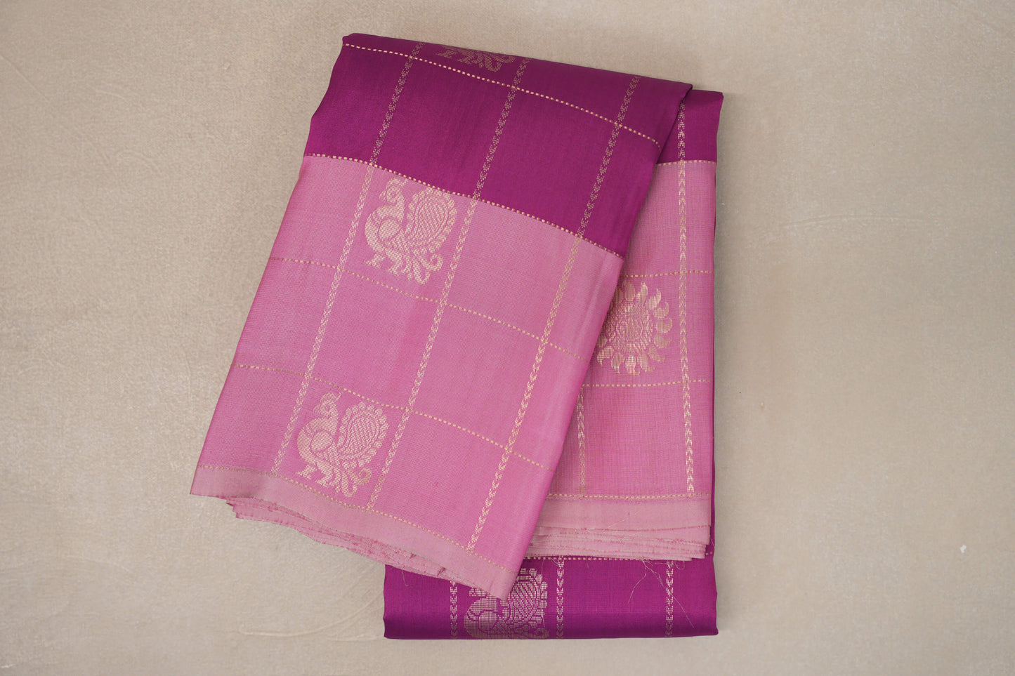 Bright Magenta with Pastel Pink Borders Light Weight Kanjivaram Silk Saree