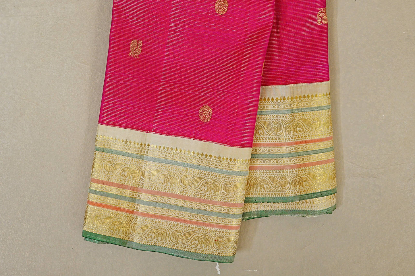 Rani Pink Vintage Kanjivaram Silk Saree  border zoom