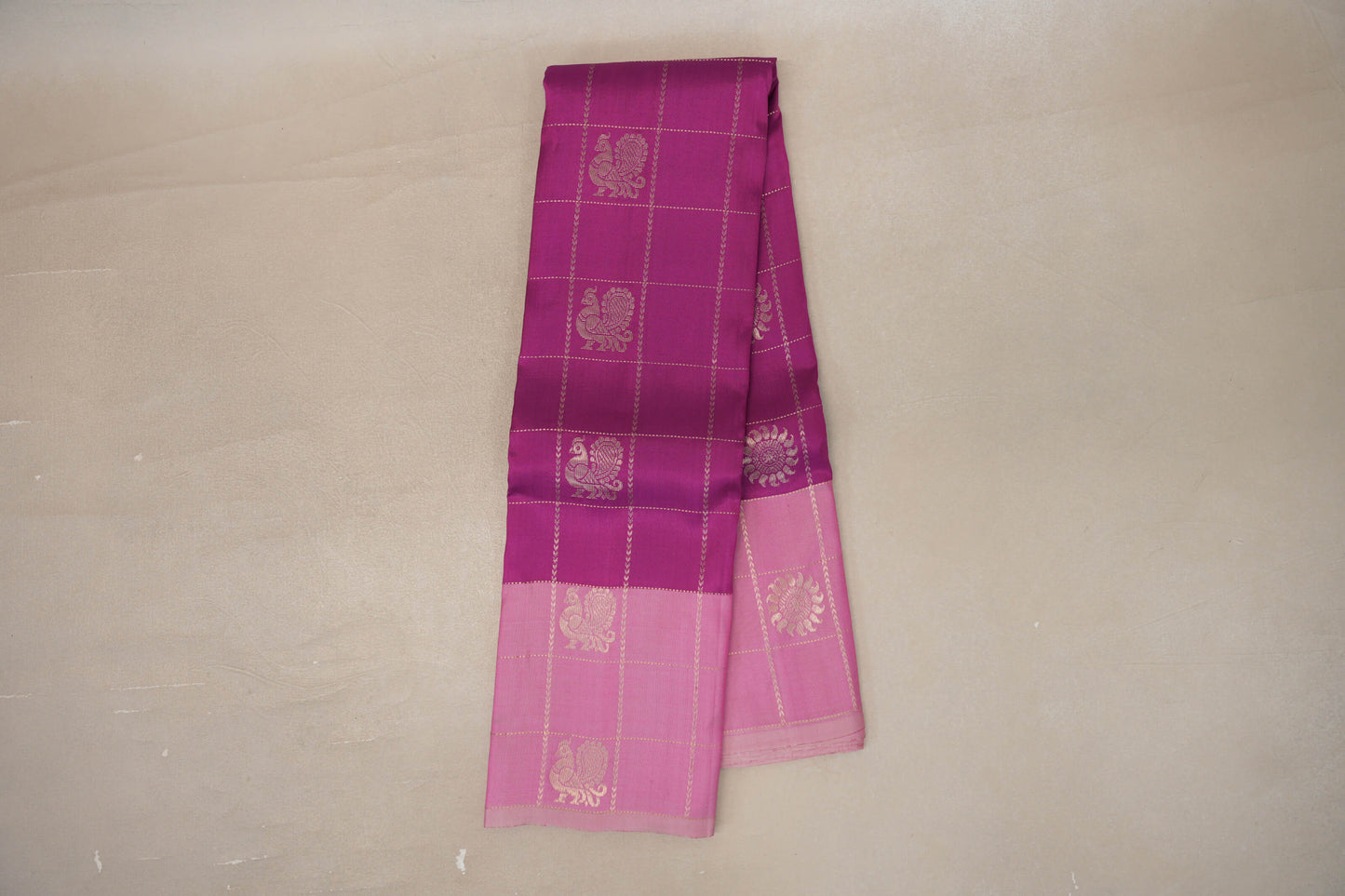 Online Bright Magenta with Pastel Pink Borders Light Weight Kanjivaram Silk Saree
