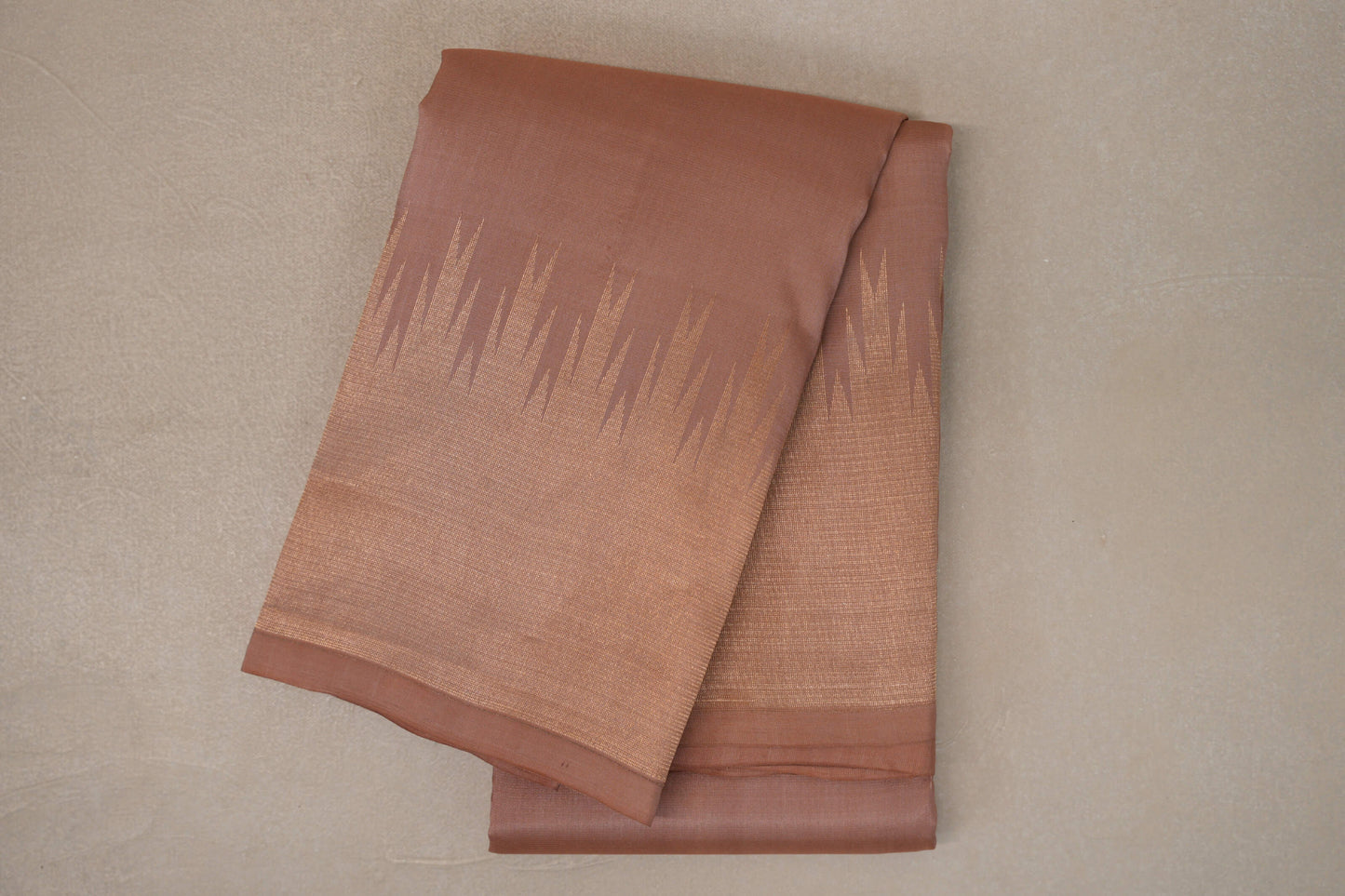 Light Brown with Temple Borders Light Weight Kanjivaram Silk Saree