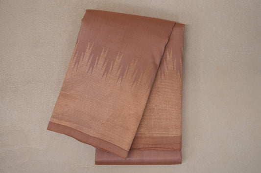 Light Brown with Temple Borders Light Weight Kanjivaram Silk Saree