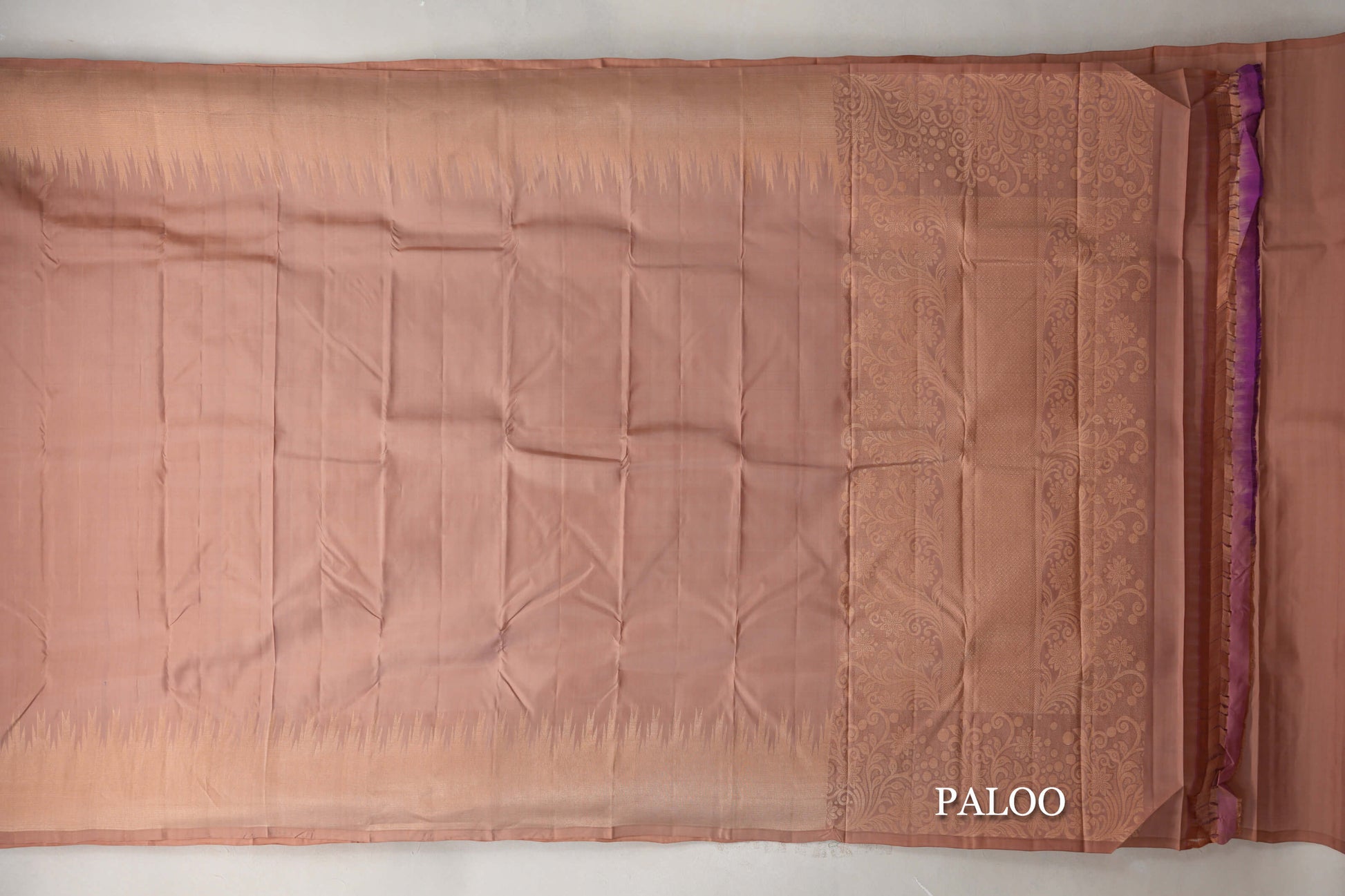 Light Brown with Temple Borders Light Weight Kanjivaram Silk Saree paloo