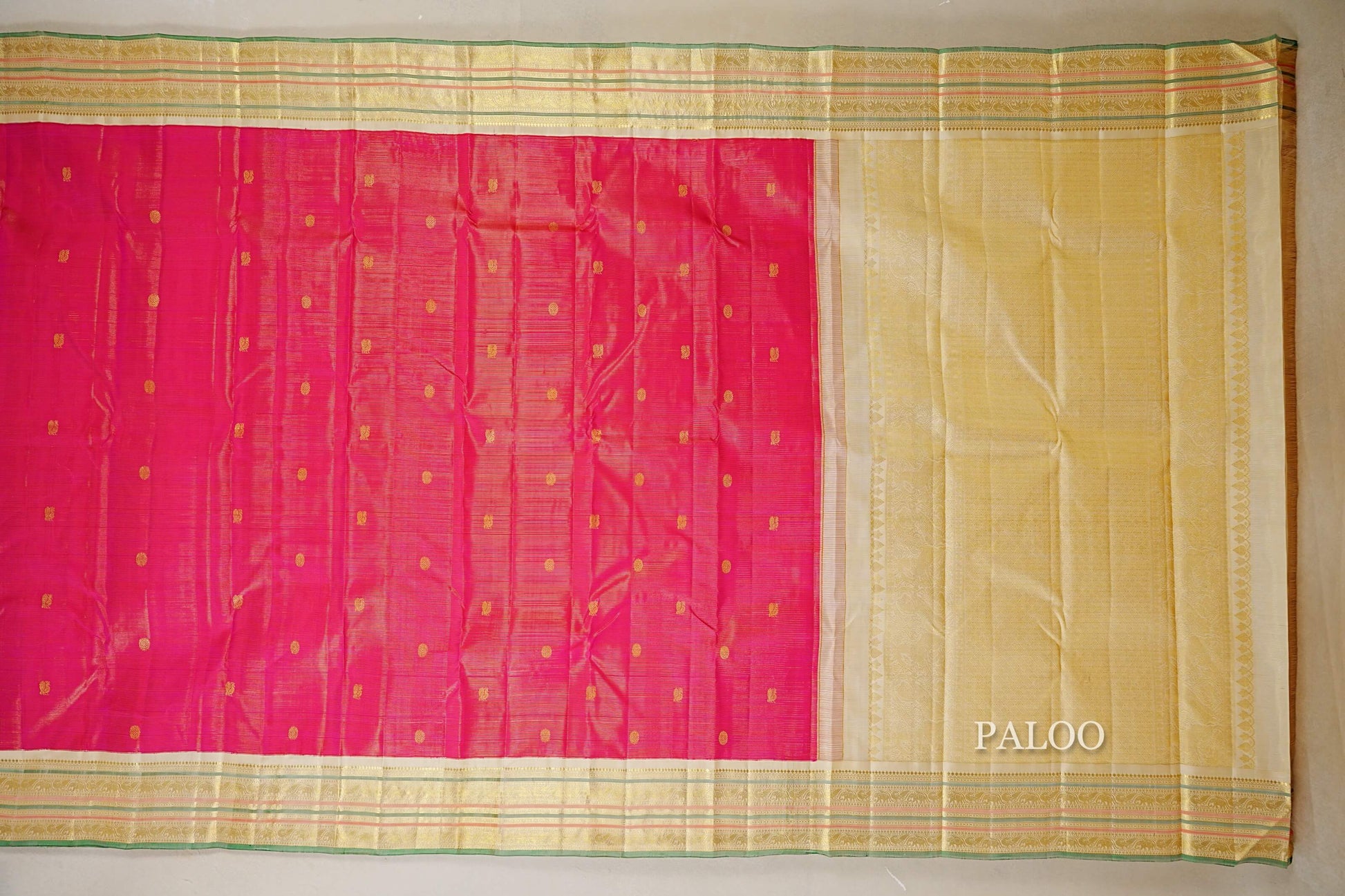 Rani Pink Vintage Kanjivaram Silk Saree  paloo