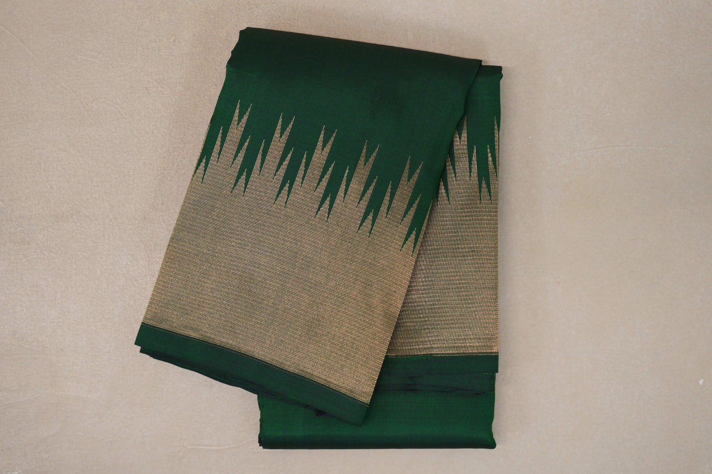 Deep Green with Temple Borders Light Weight Kanjivaram Silk Saree
