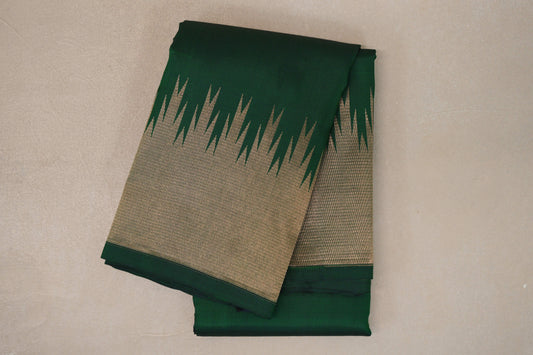 Deep Green with Temple Borders Light Weight Kanjivaram Silk Saree