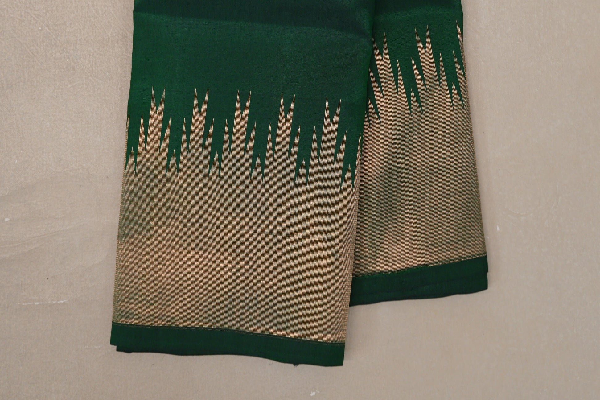 Deep Green Light Weight Kanjivaram Silk Saree temple border