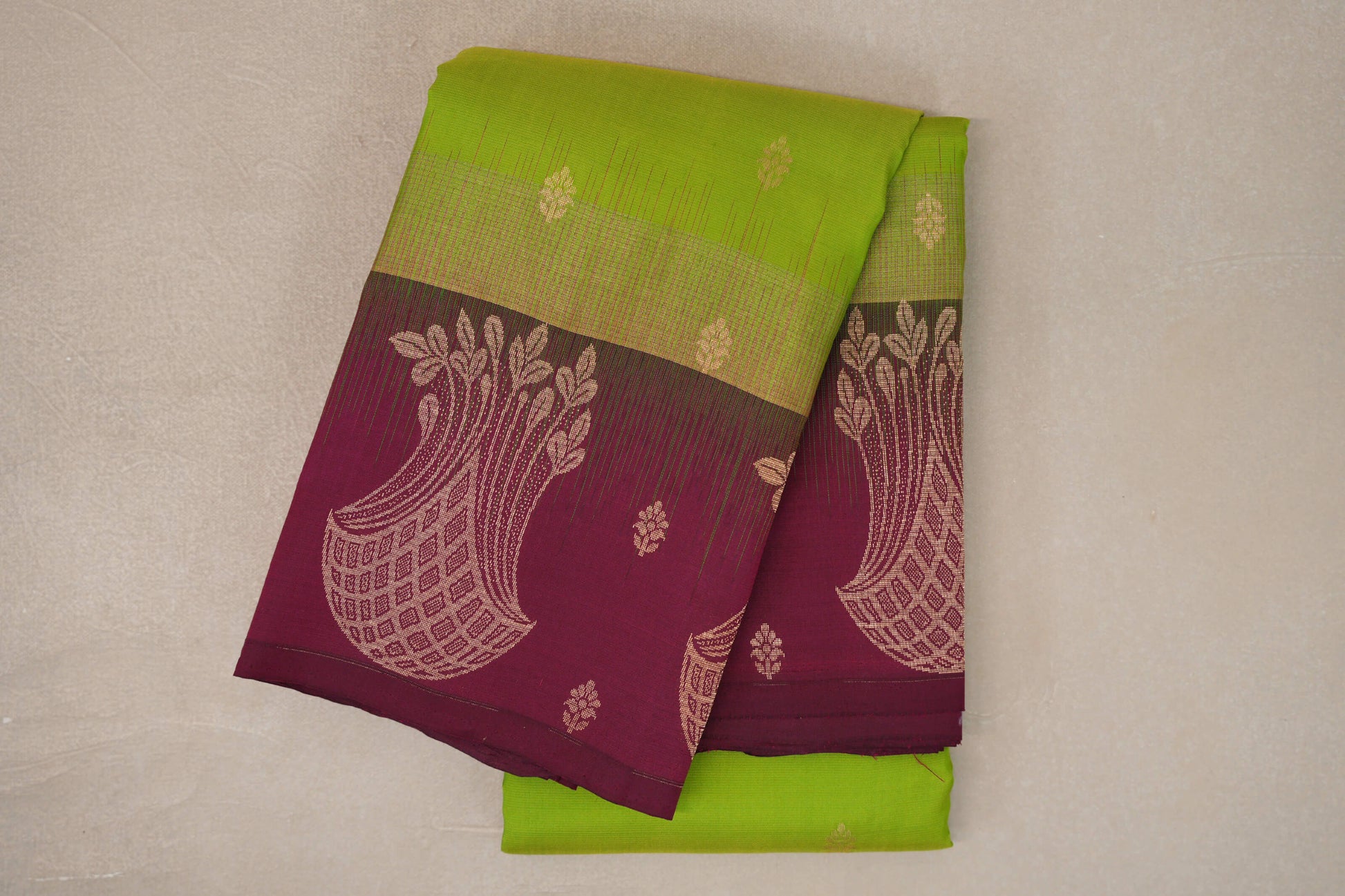 Parrot Green with Deep Magenta Borders Light Weight Kanjivaram Silk Saree