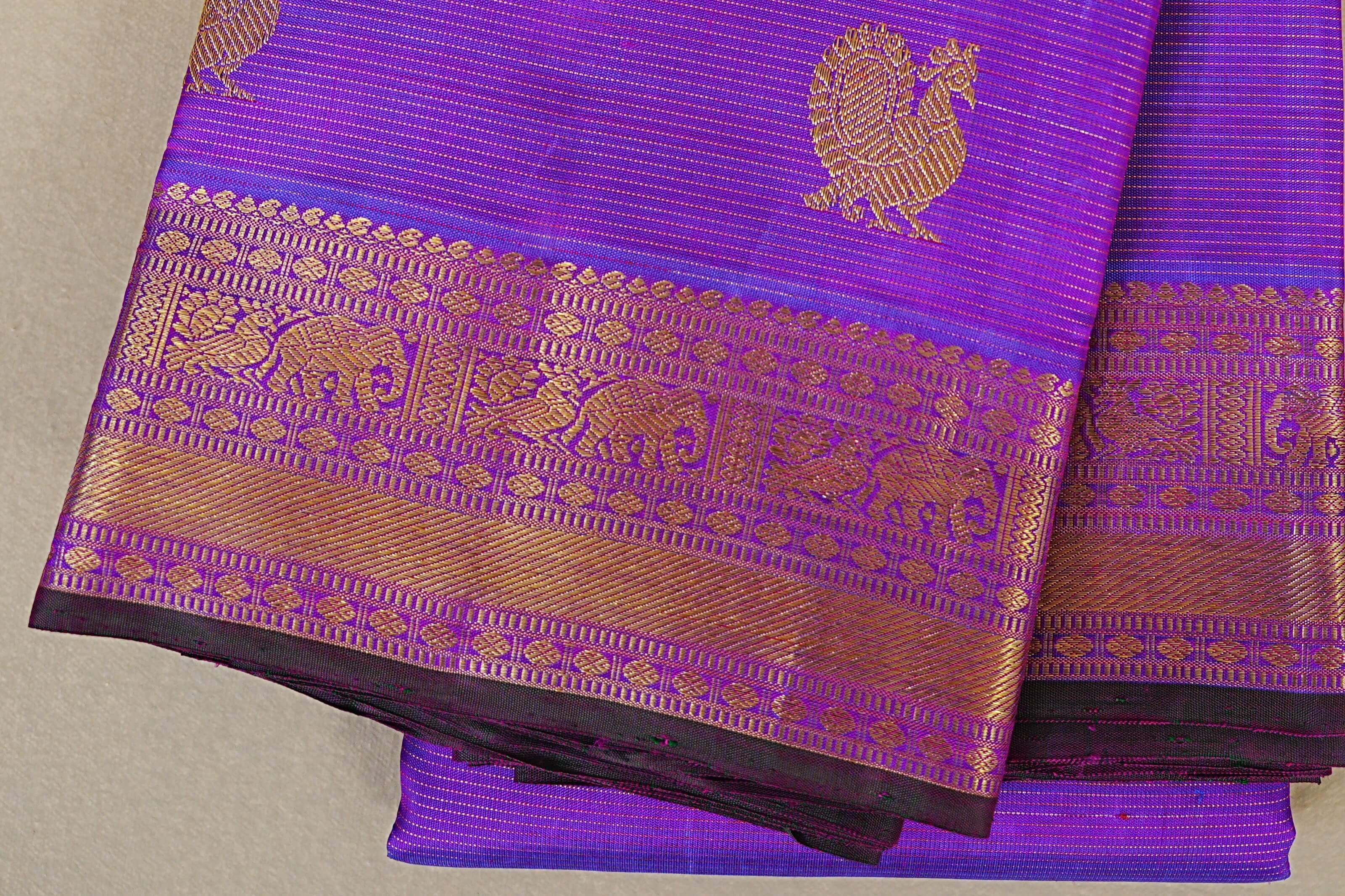 Dual Tone Purple and Blue Heirloom Kanjivaram Silk Saree  borders zoom