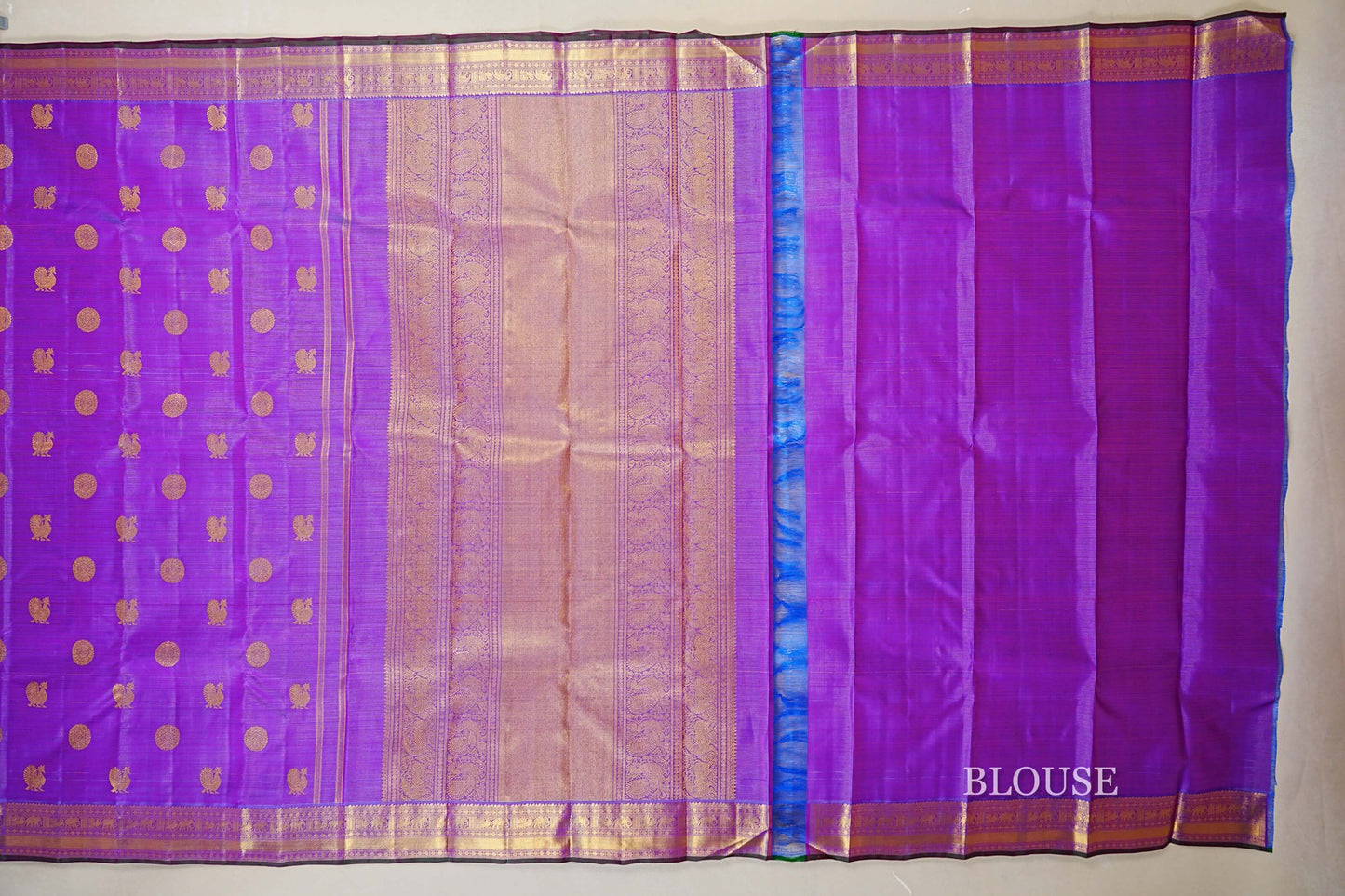Dual Tone Purple and Blue Heirloom Kanjivaram Silk Saree  blouse