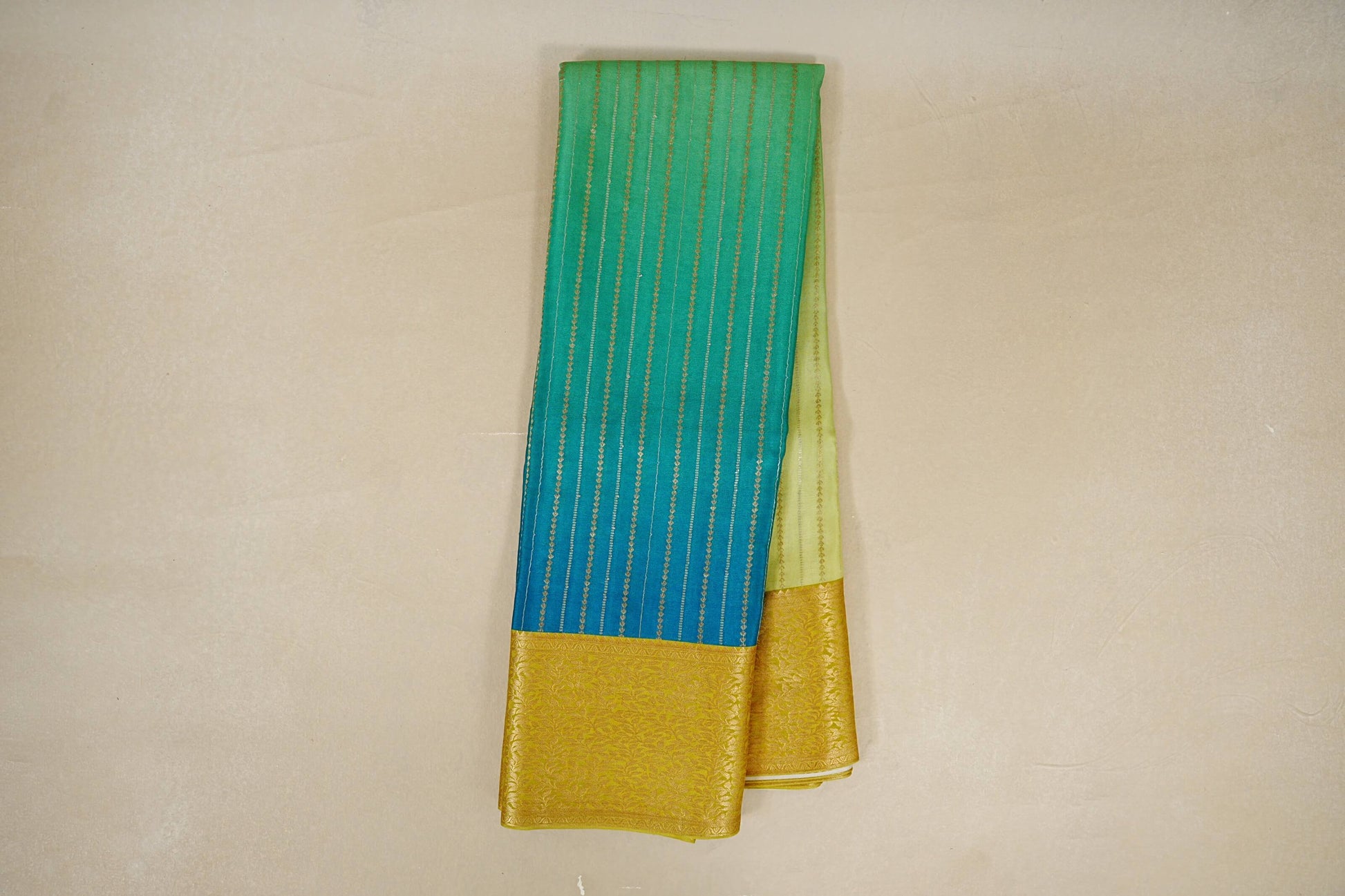 Dual Tone Green and Blue with Yellowish Green Borders Mysore Silk Saree online