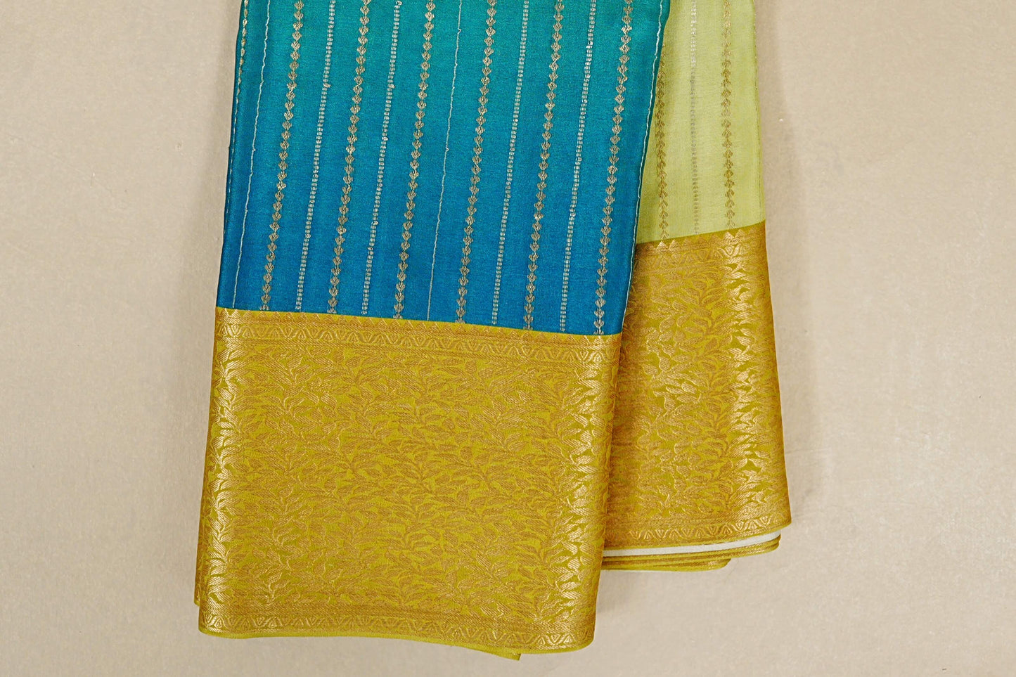 Dual Tone Green and Blue with Yellowish Green Borders Mysore Silk Saree border zoom
