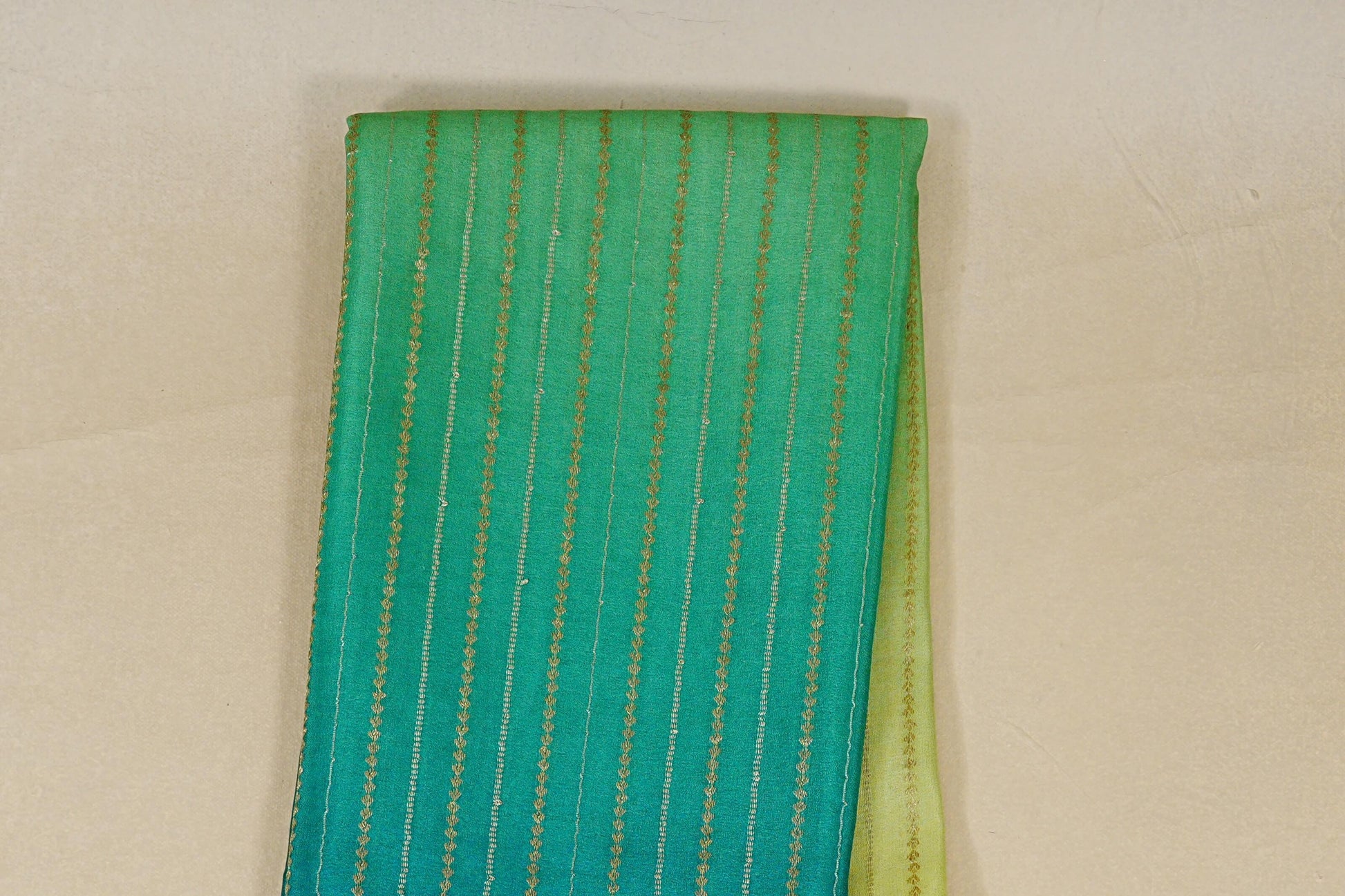 Dual Tone Green and Blue with Yellowish Green Borders Mysore Silk Saree body zoom