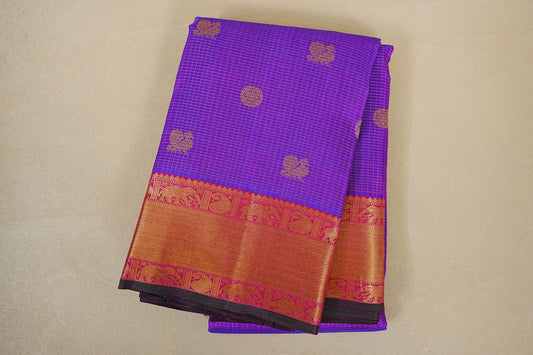 folded Dual Tone Purple and Blue Heirloom Kanjivaram Silk Saree 