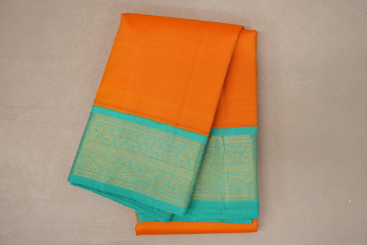 Mango Orange with Aqua Green Borders Vintage Kanjivaram Silk Saree