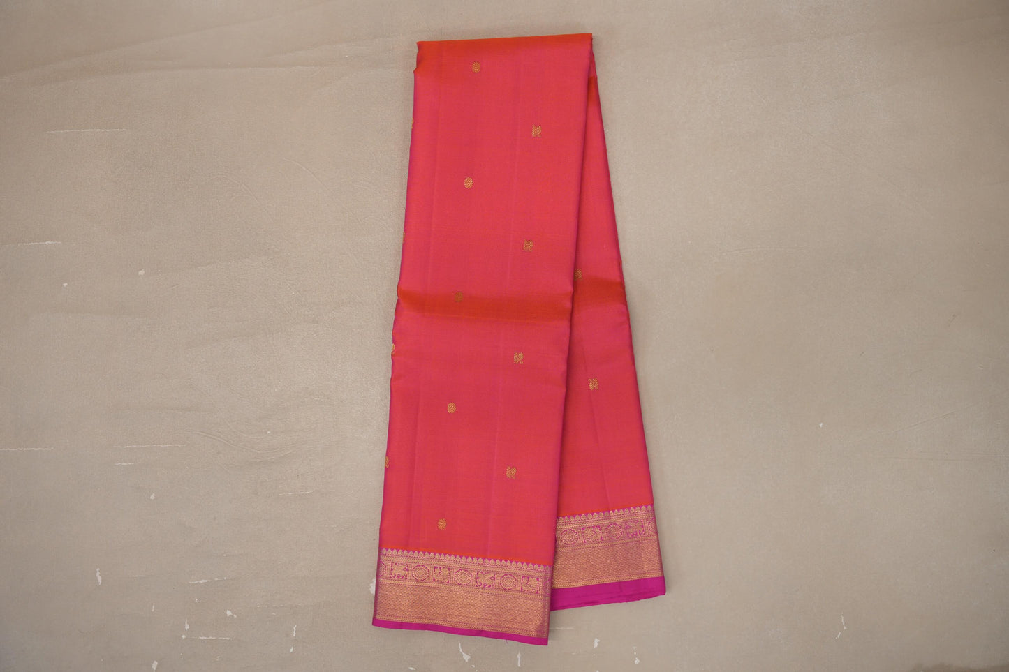 Online Orangish Pink with Bright Pink Borders Vintage Kanjivaram Silk Saree