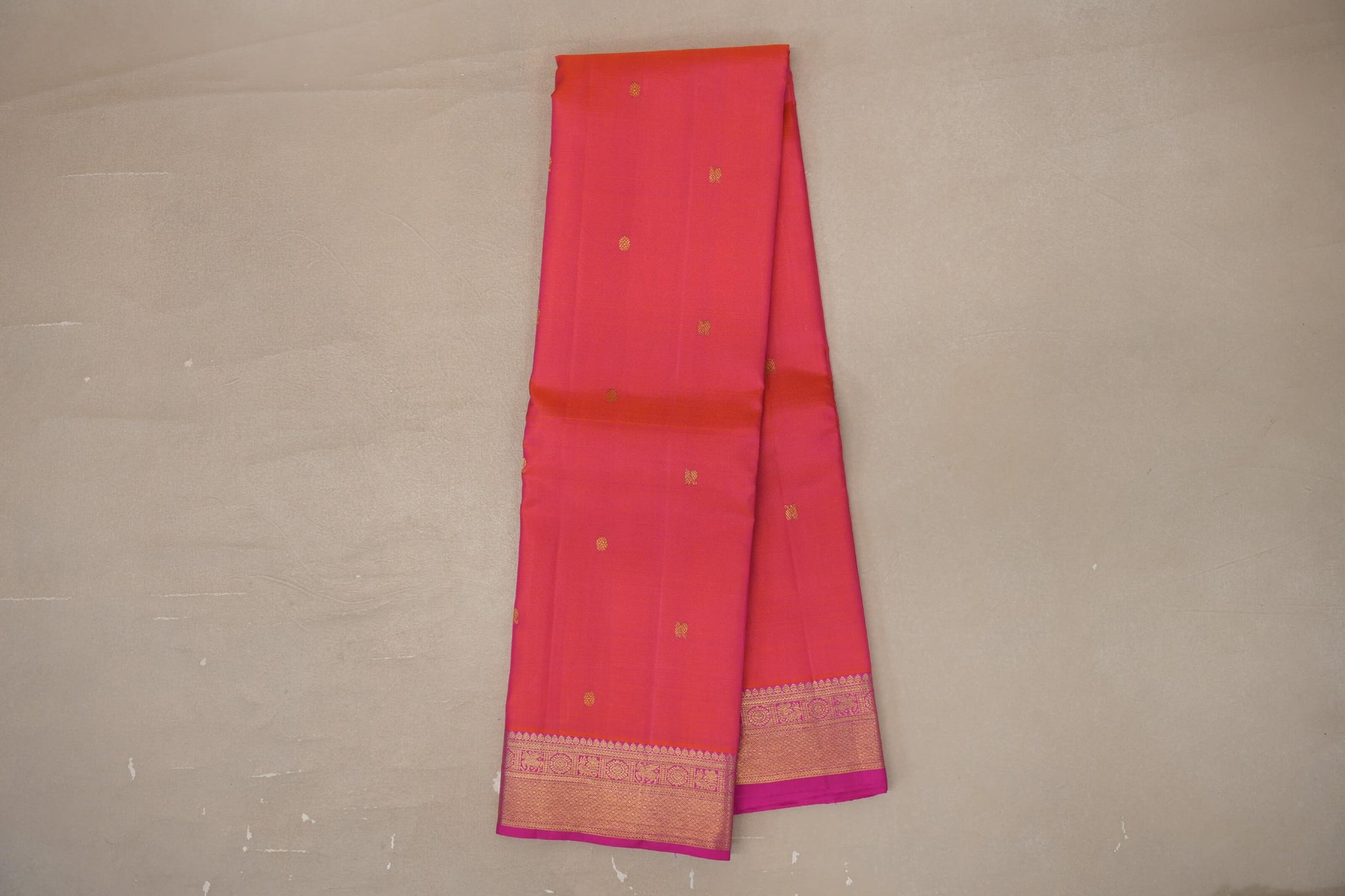 Online Orangish Pink with Bright Pink Borders Vintage Kanjivaram Silk Saree