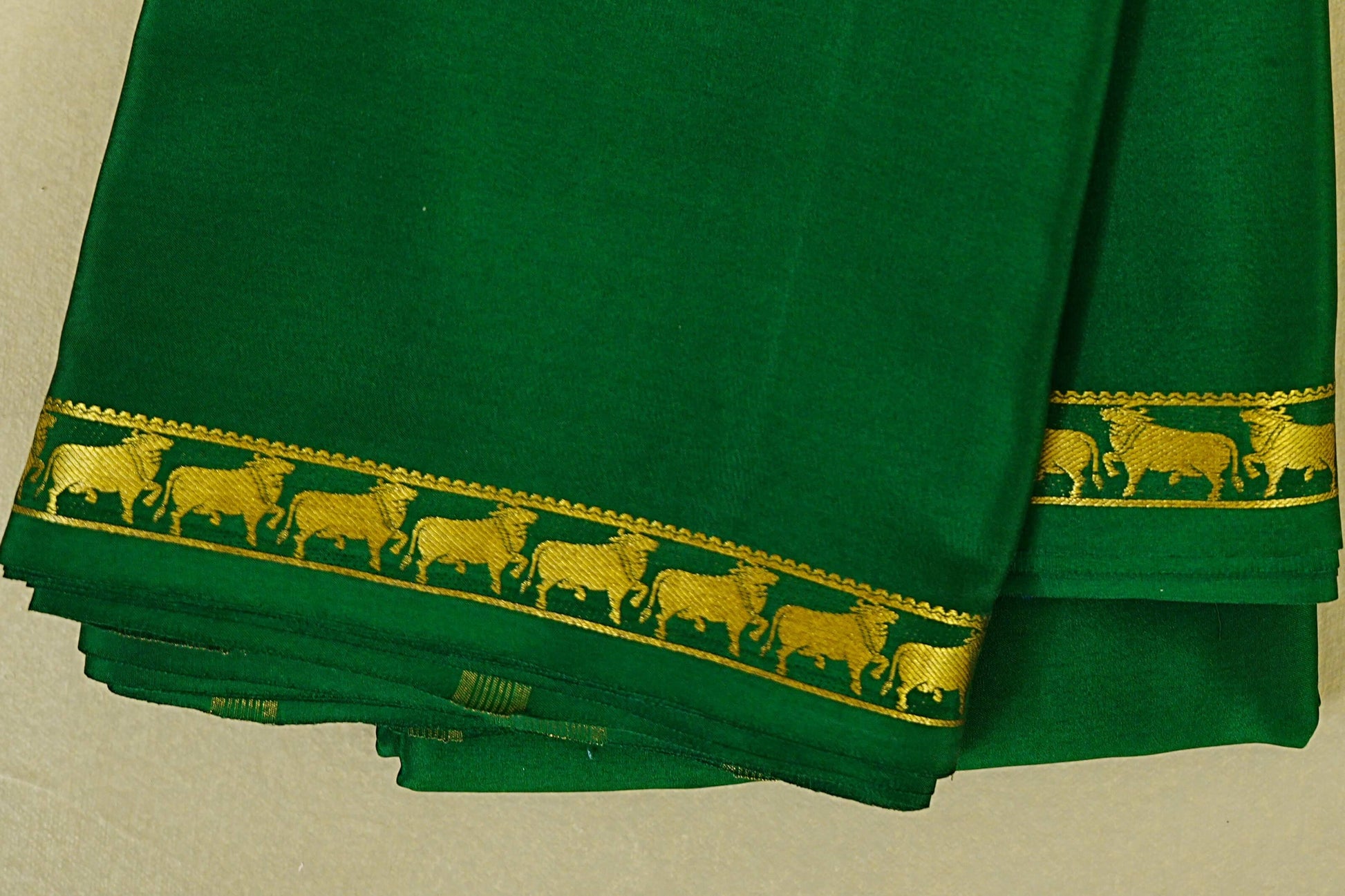 Bottle Green with gold borders Mysore Silk Saree borders