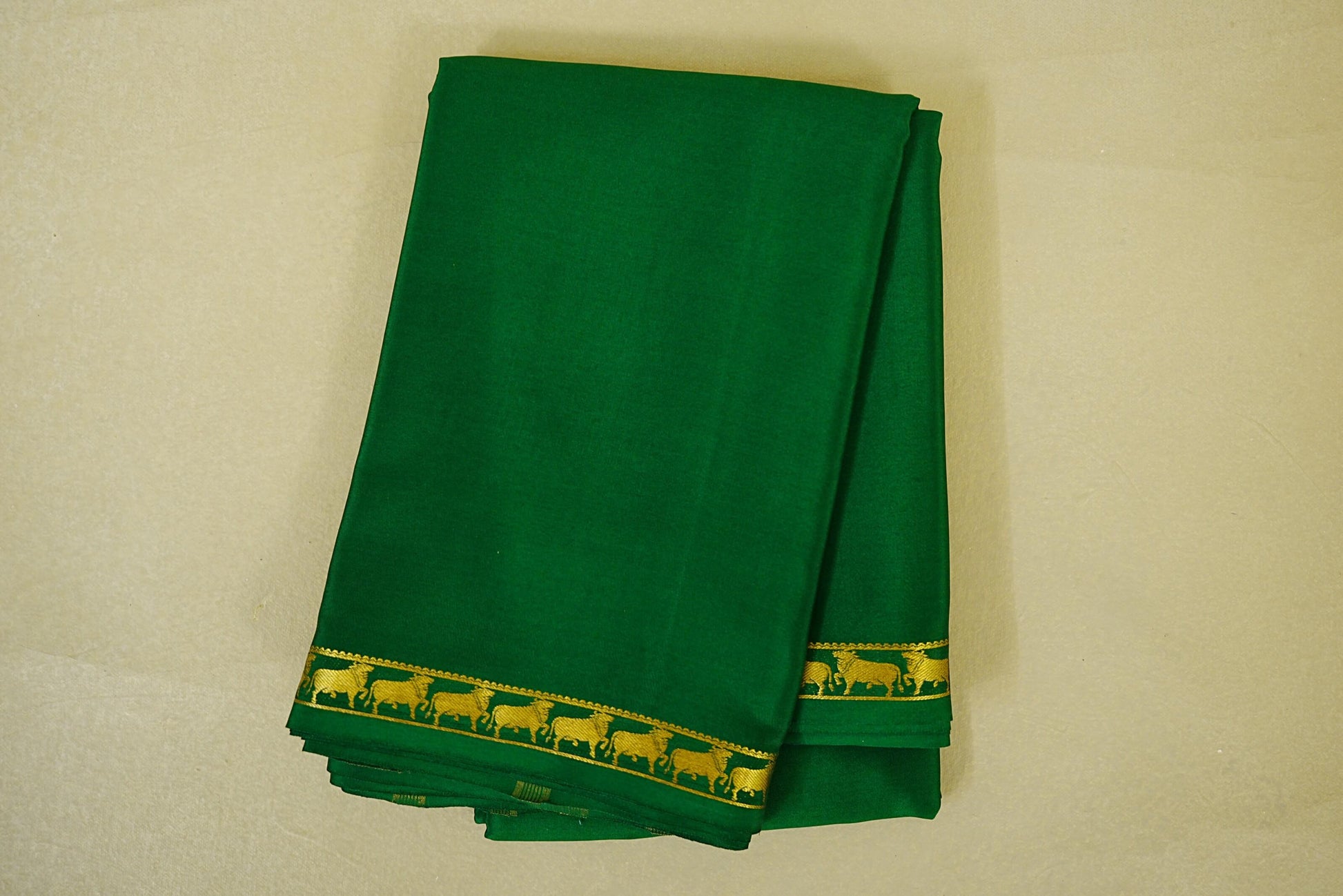 Bottle Green with gold borders Mysore Silk Saree